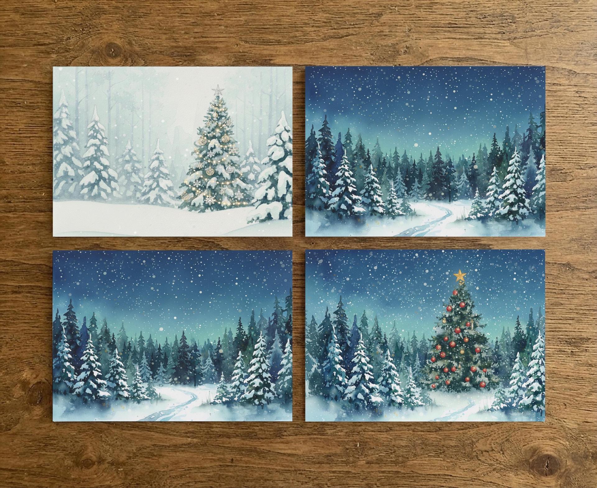 Holiday Greeting Cards, 3 Pack, Christmas Trees, Bulk Set of Gift Cards