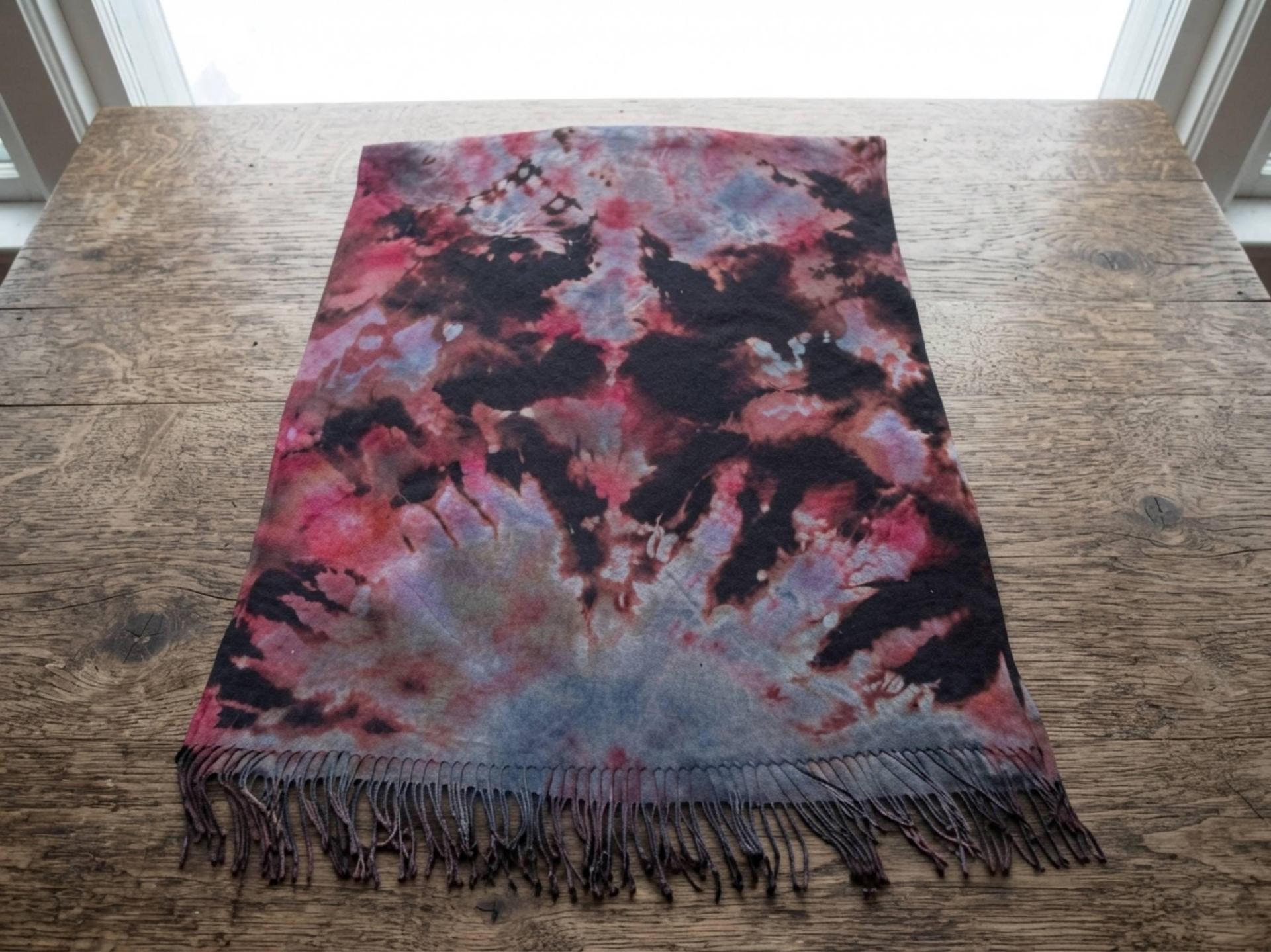 Hand Dyed Tie Dye Pashmina, Blanket Shawl, Wide Scarf, Head Wrap - Rayon Shawl