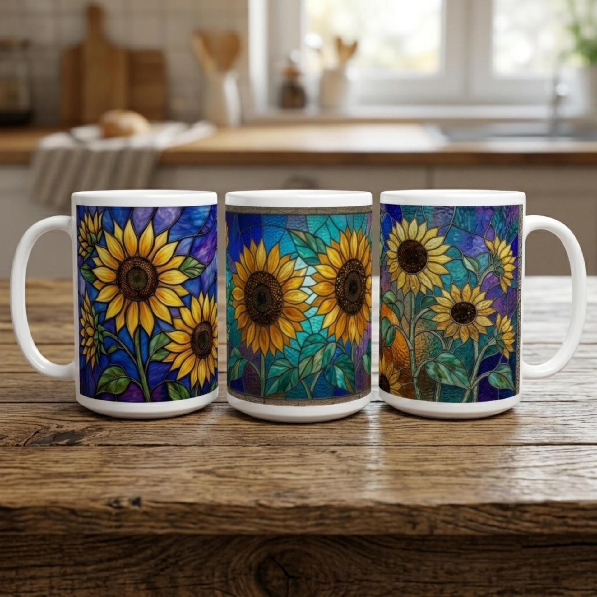 Set of Big Mugs, Floral Cup Set, Large 15 oz Matching Cups
