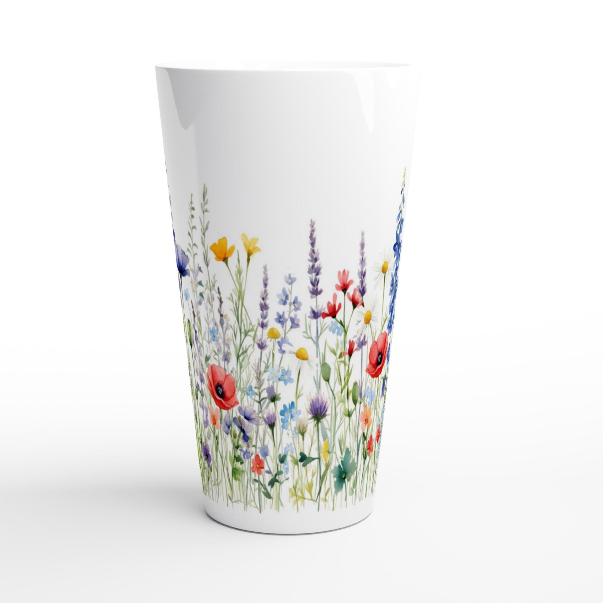 Set of 3 Cups, Floral, Large 17oz Latte Ceramic Mugs - Extra Tall Cup Set