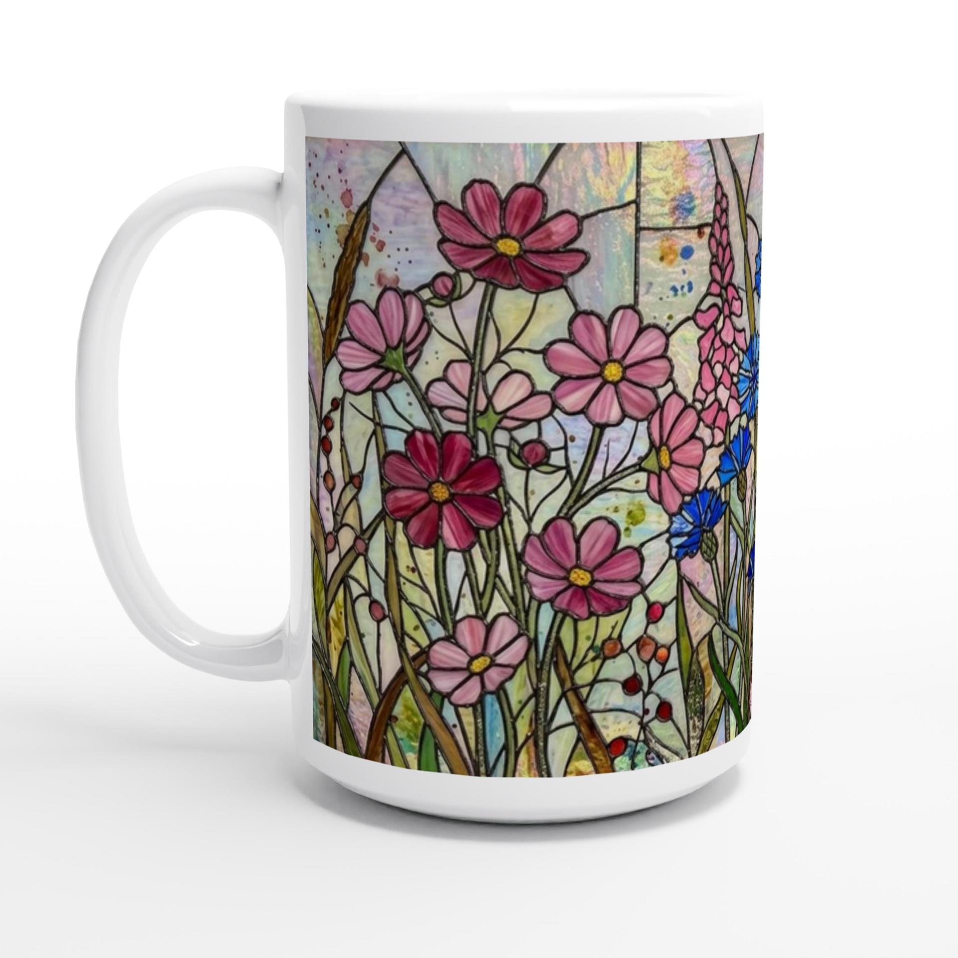 Set of Big Mugs, Floral Cup Set, Large 15 oz Matching Cups
