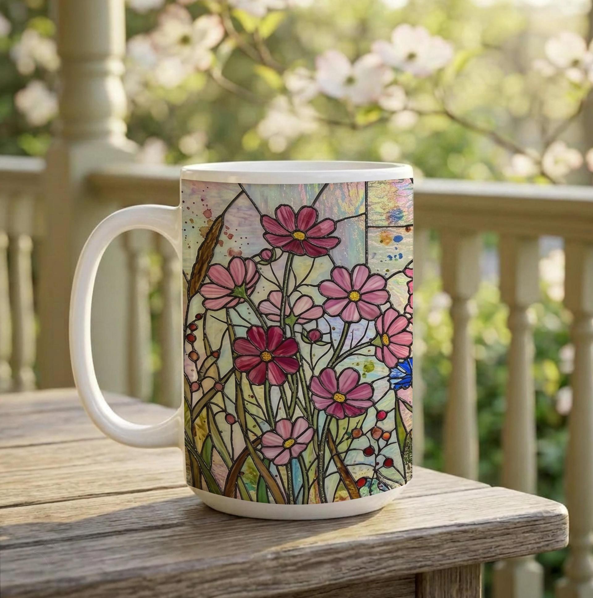 Set of Big Mugs, Floral Cup Set, Large 15 oz Matching Cups