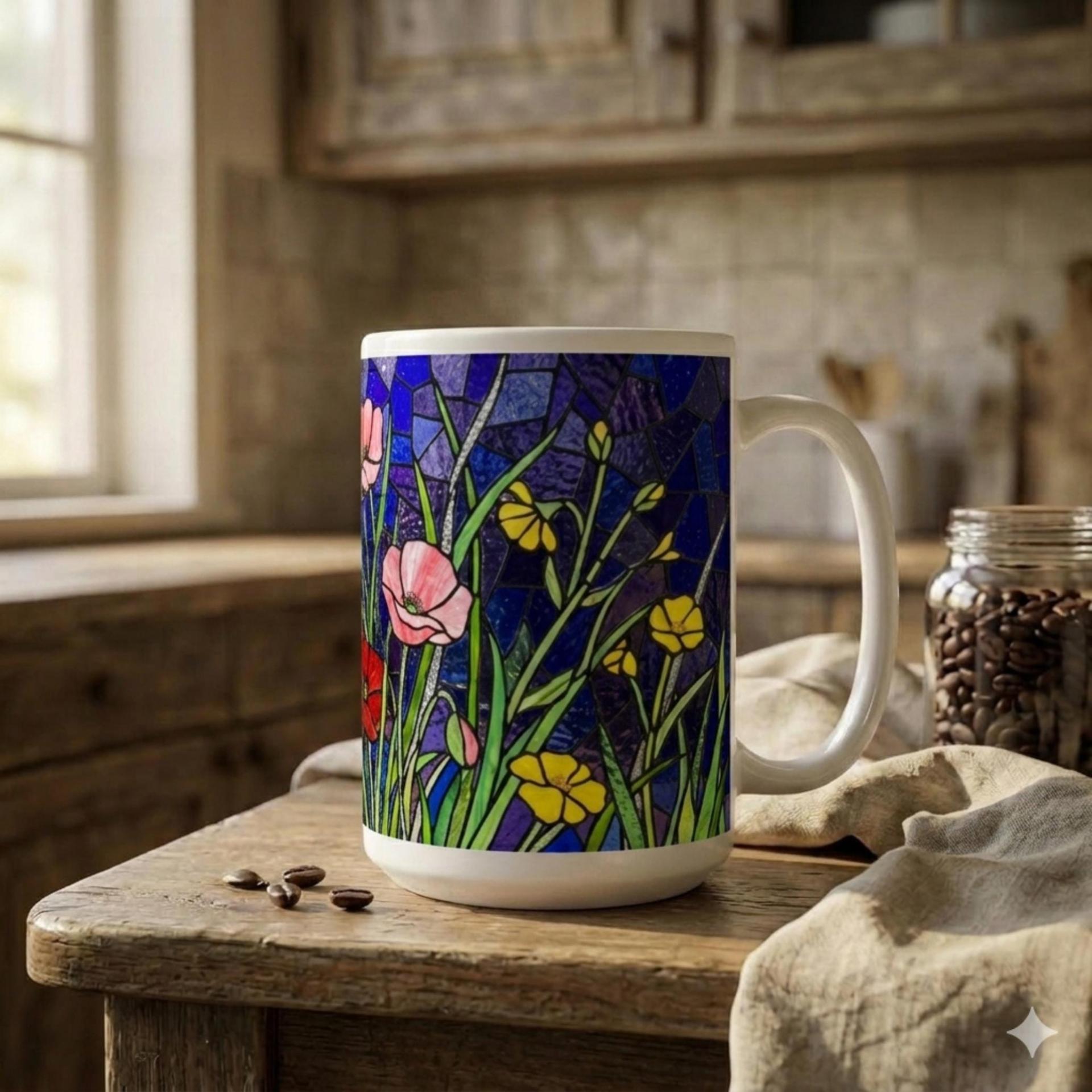 Set of Big Mugs, Floral Cup Set, Large 15 oz Matching Cups
