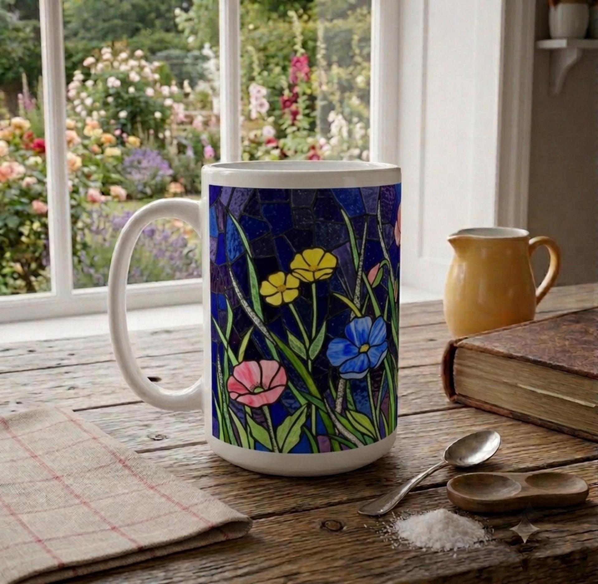 Set of Big Mugs, Floral Cup Set, Large 15 oz Matching Cups