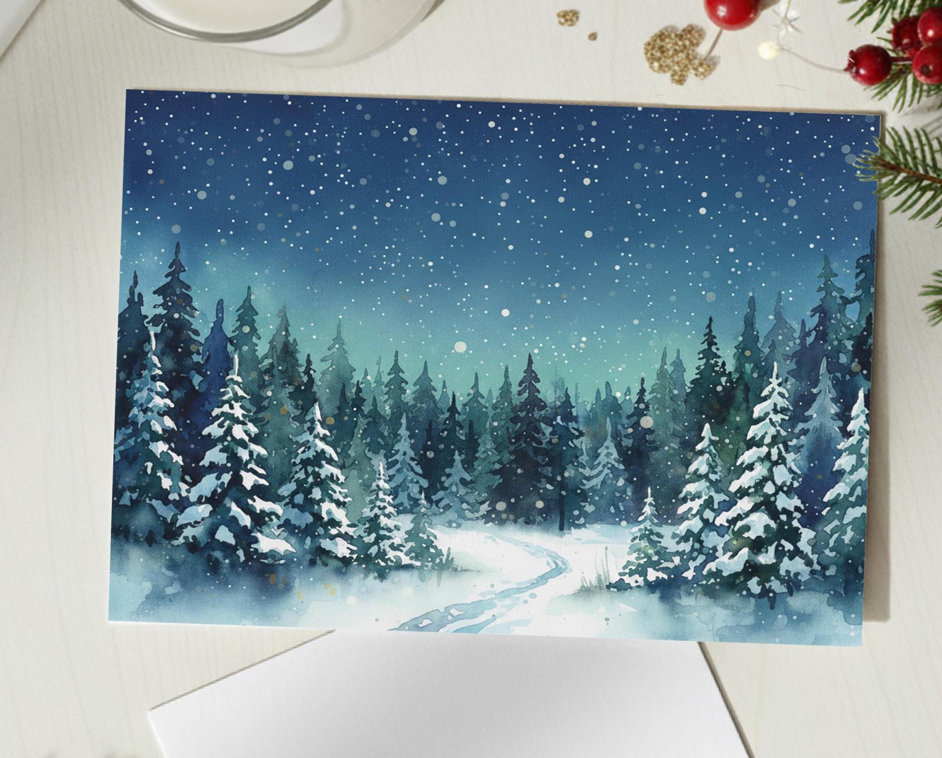 Holiday Greeting Cards, 3 Pack, Christmas Trees, Bulk Set of Gift Cards