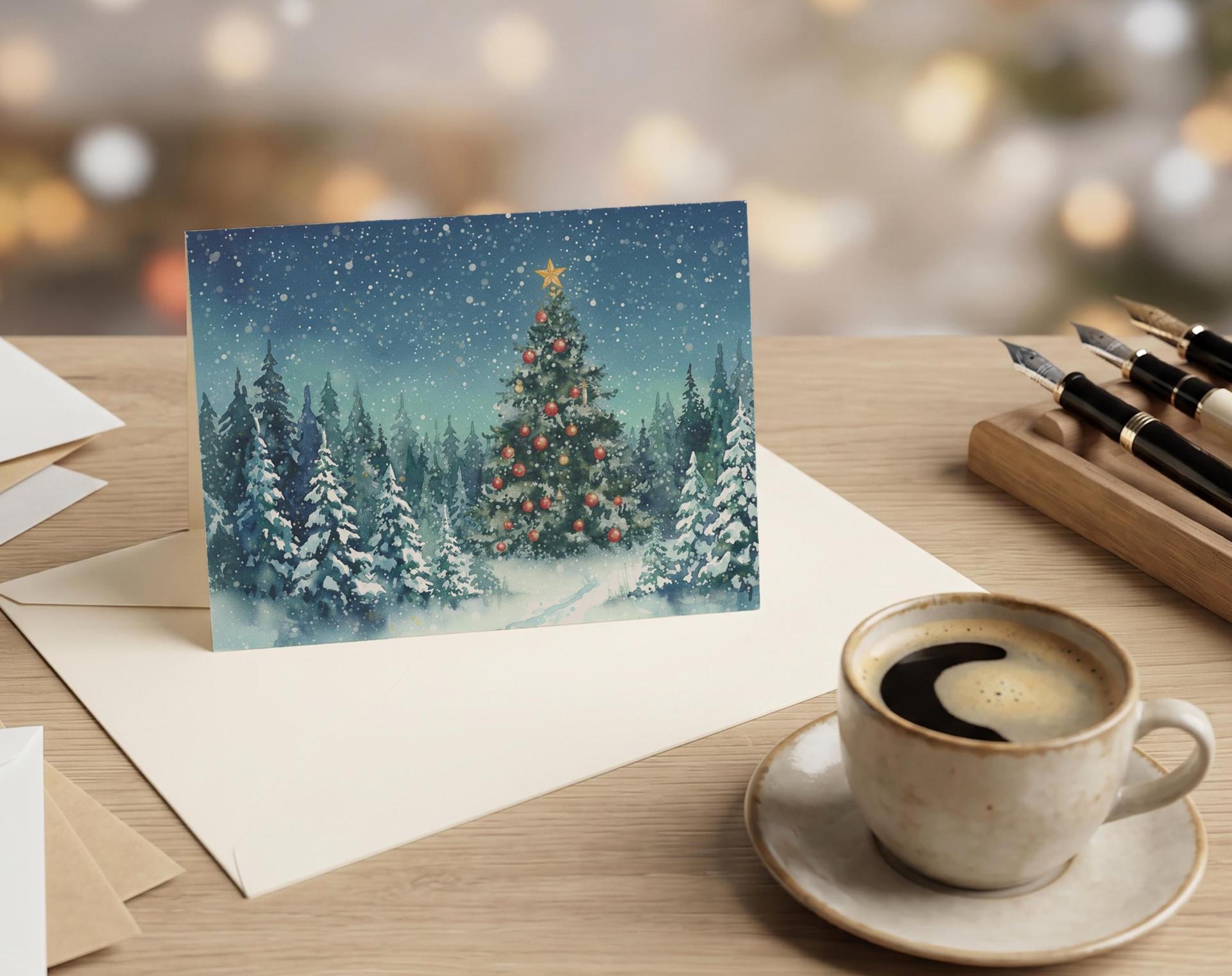 Holiday Greeting Cards, Christmas Trees, Bulk Set of Gift Cards