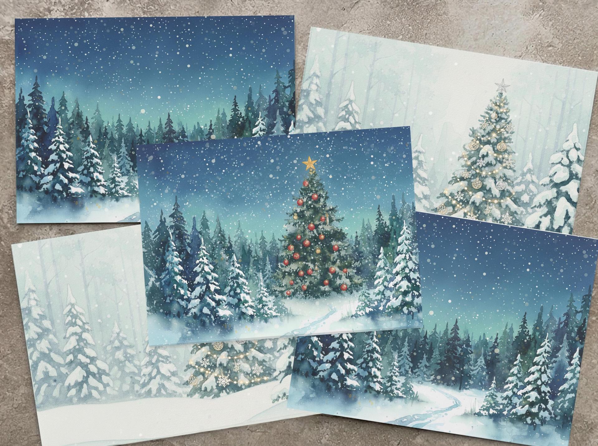 Holiday Greeting Cards, 3 Pack, Christmas Trees, Bulk Set of Gift Cards