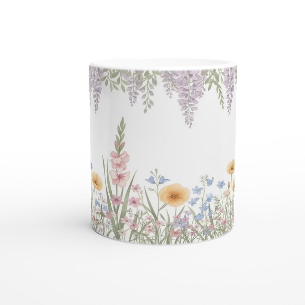 Large and Small Mugs - Floral - 11oz and 15oz Ceramic Cup Set
