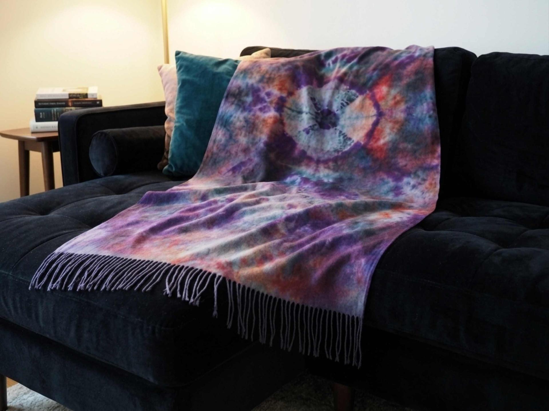 Hand Dyed Tie Dye Pashmina, Blanket Shawl, Wide Scarf, Head Wrap - Rayon Shawl
