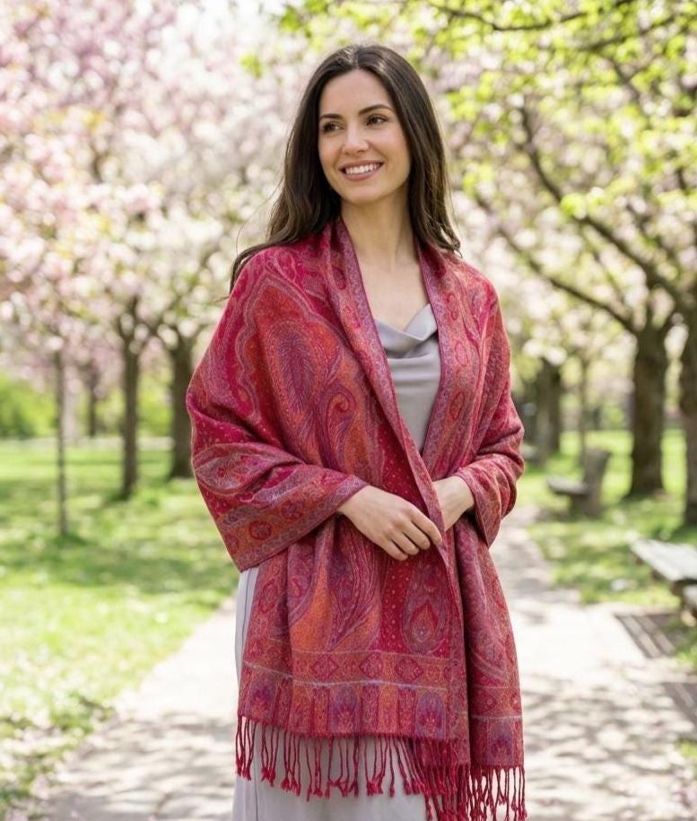Reversible Soft Pashmina Shawl & Scarf for Women, Jacquard Brocade, Shawl, Sarong or Head Wraps