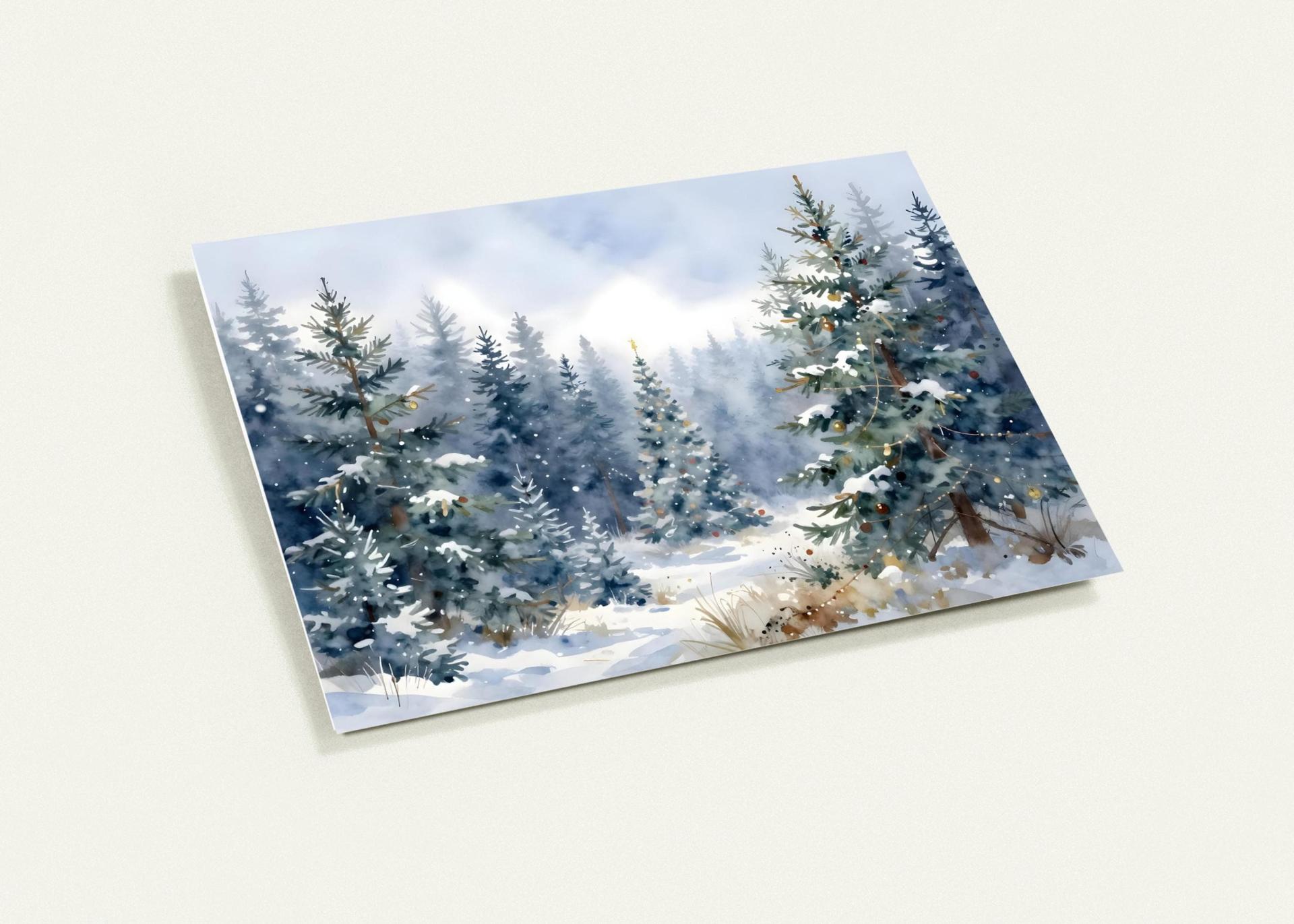 Winter Forest Christmas Cards – Snowy Trees, Singles or Bulk Pack