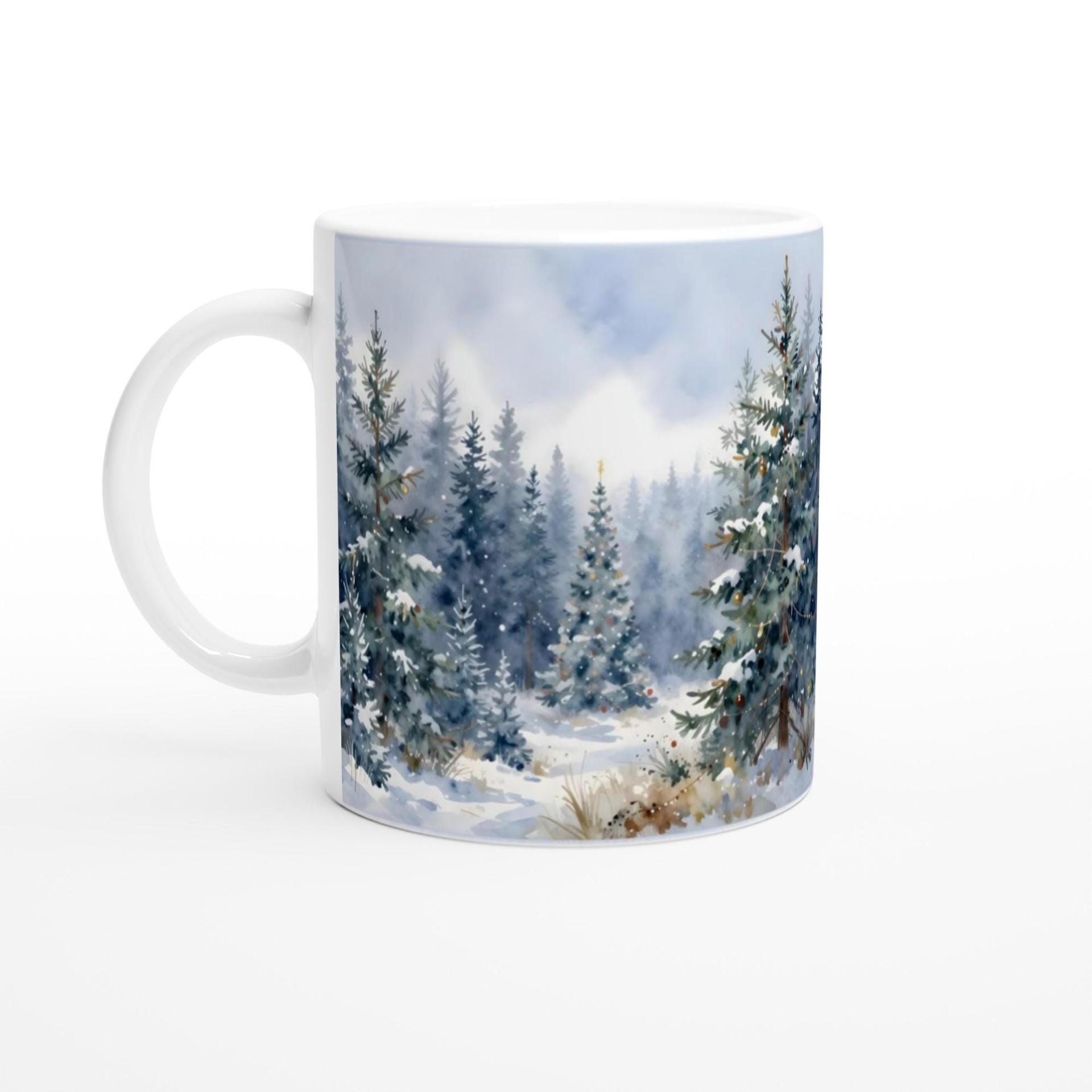 Christmas Mugs - Winter Forest Cups Set -  Large and Small Ceramic Mugs