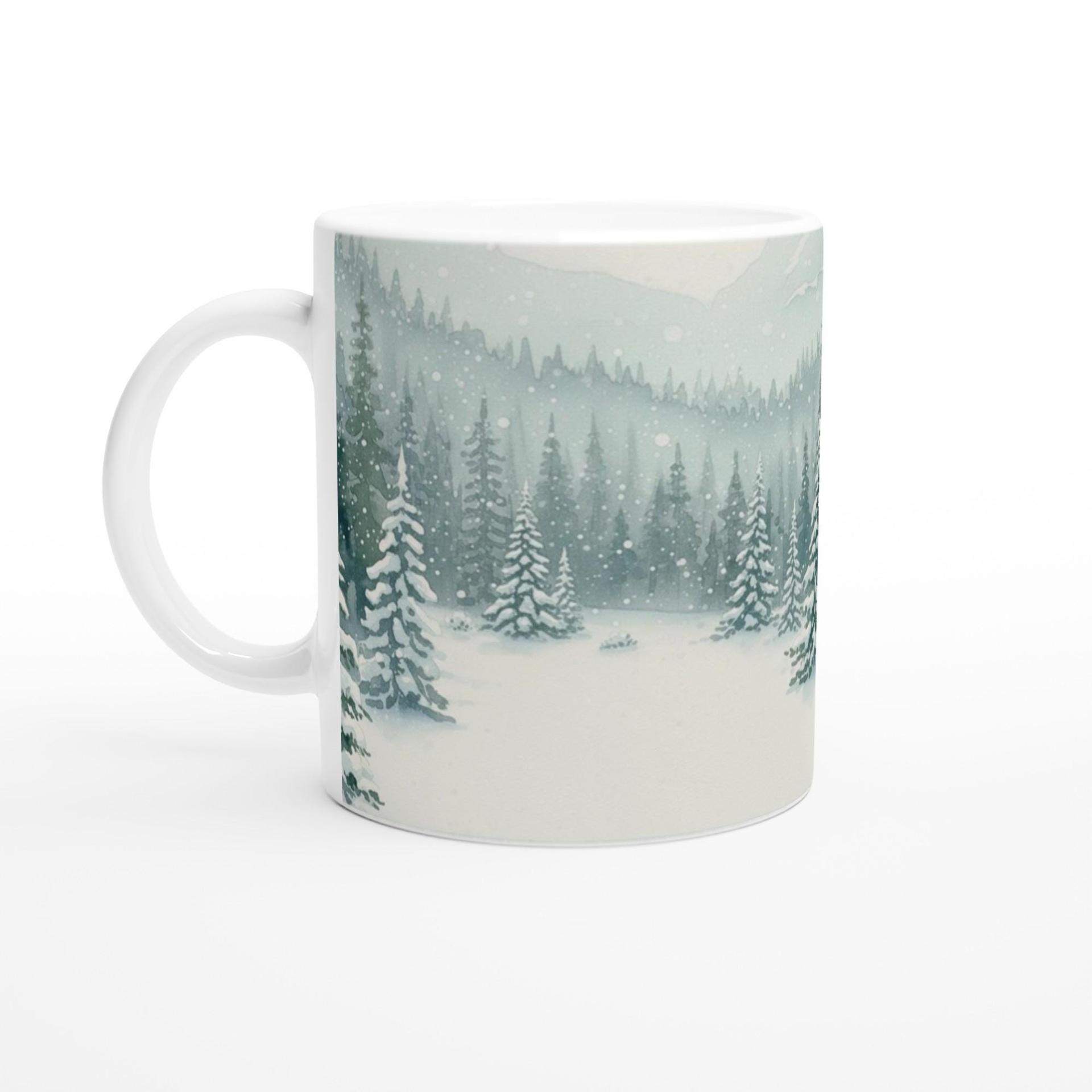 Christmas Mugs - Winter Forest Cups Set -  Large and Small Ceramic Mugs