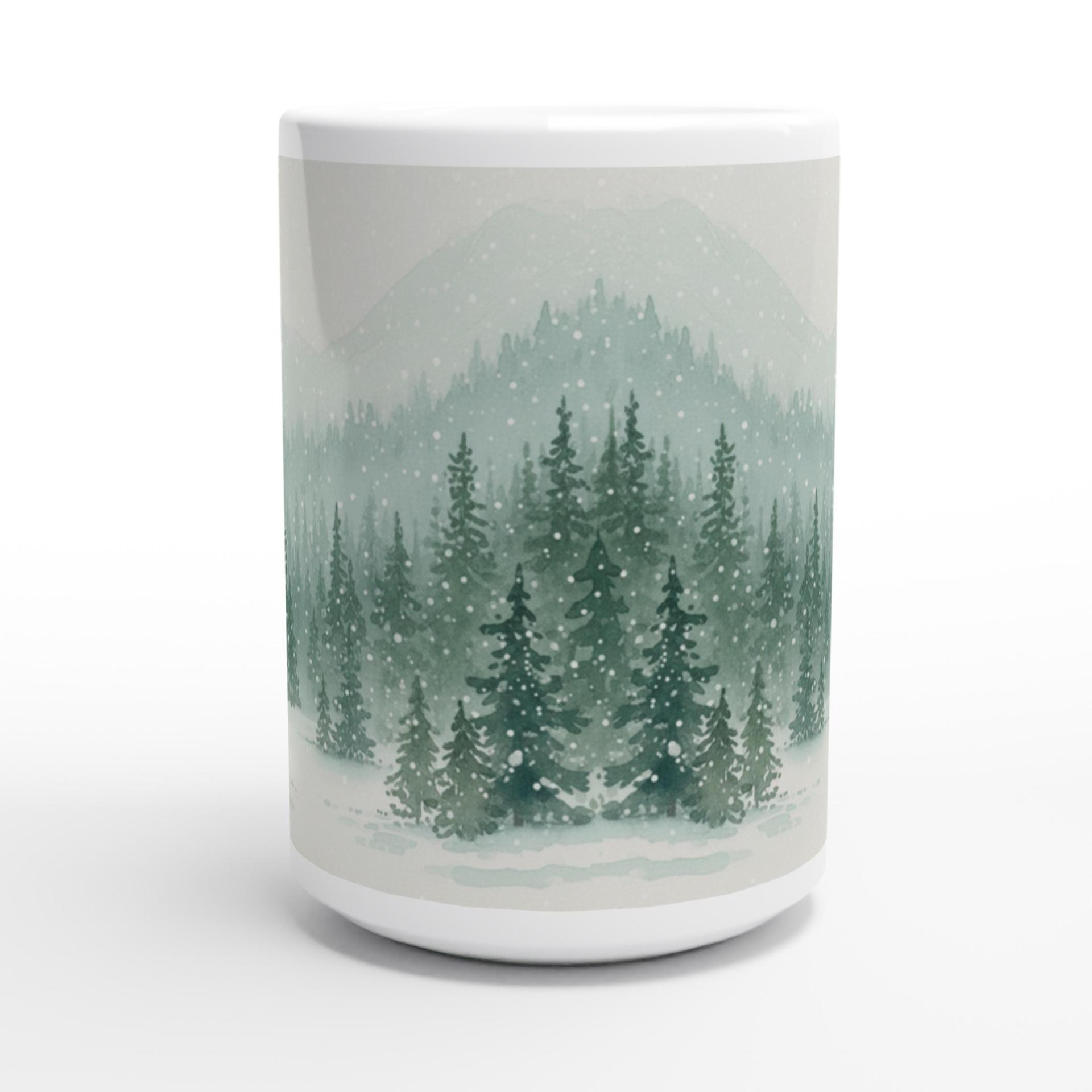 Christmas Mugs - Winter Forest Cups Set -  Large and Small Ceramic Mugs
