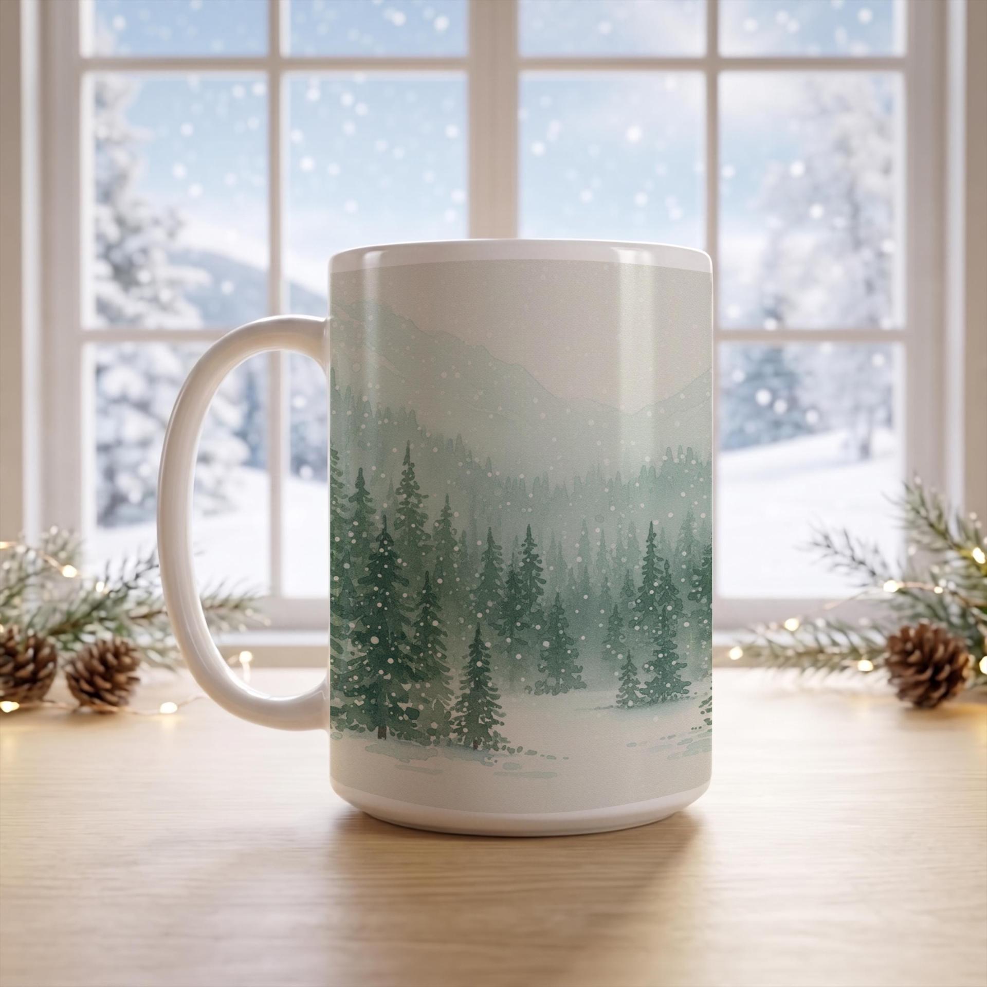 Christmas Mugs - Winter Forest Cups Set -  Large and Small Ceramic Mugs