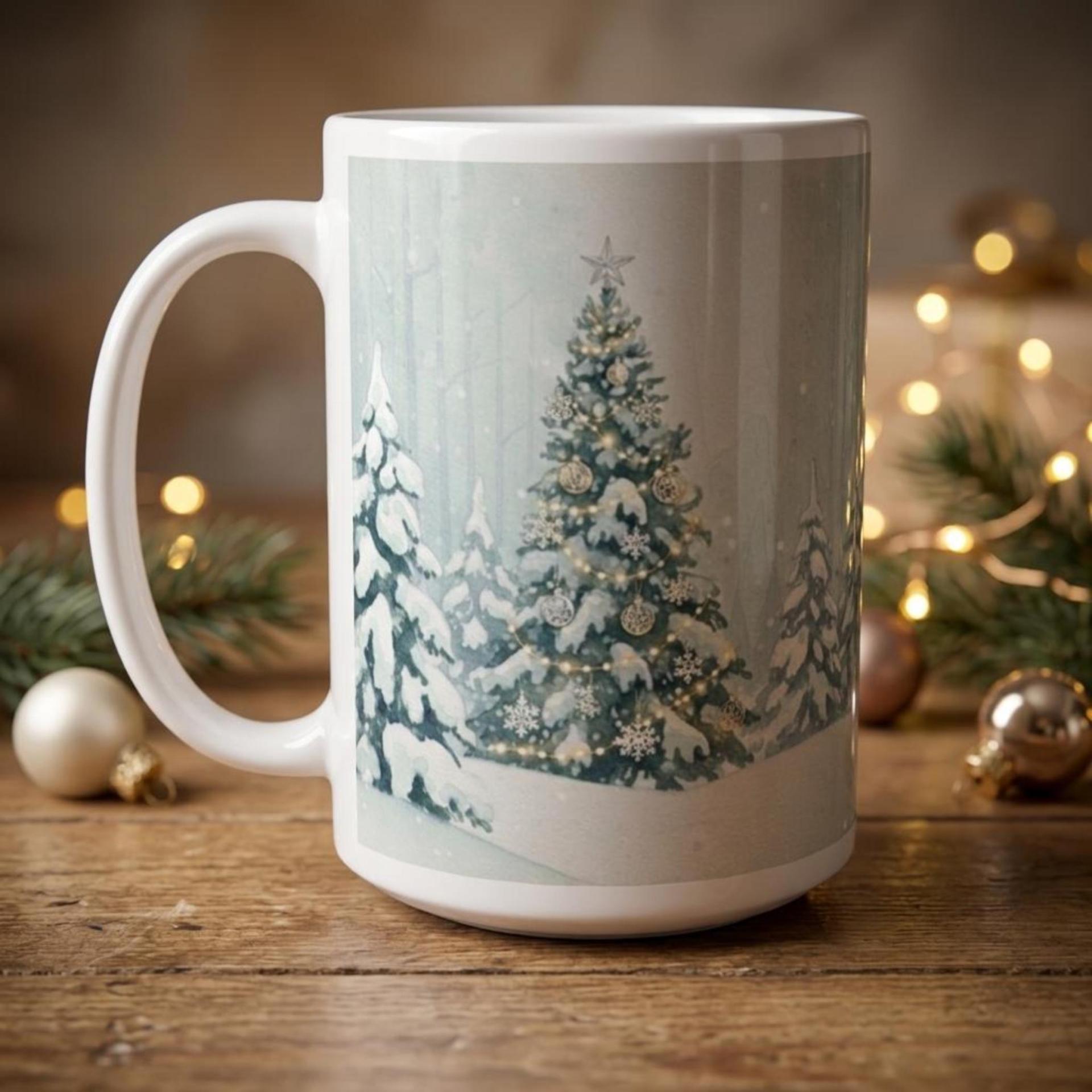 Christmas Mugs - Winter Forest Cups Set -  Large and Small Ceramic Mugs