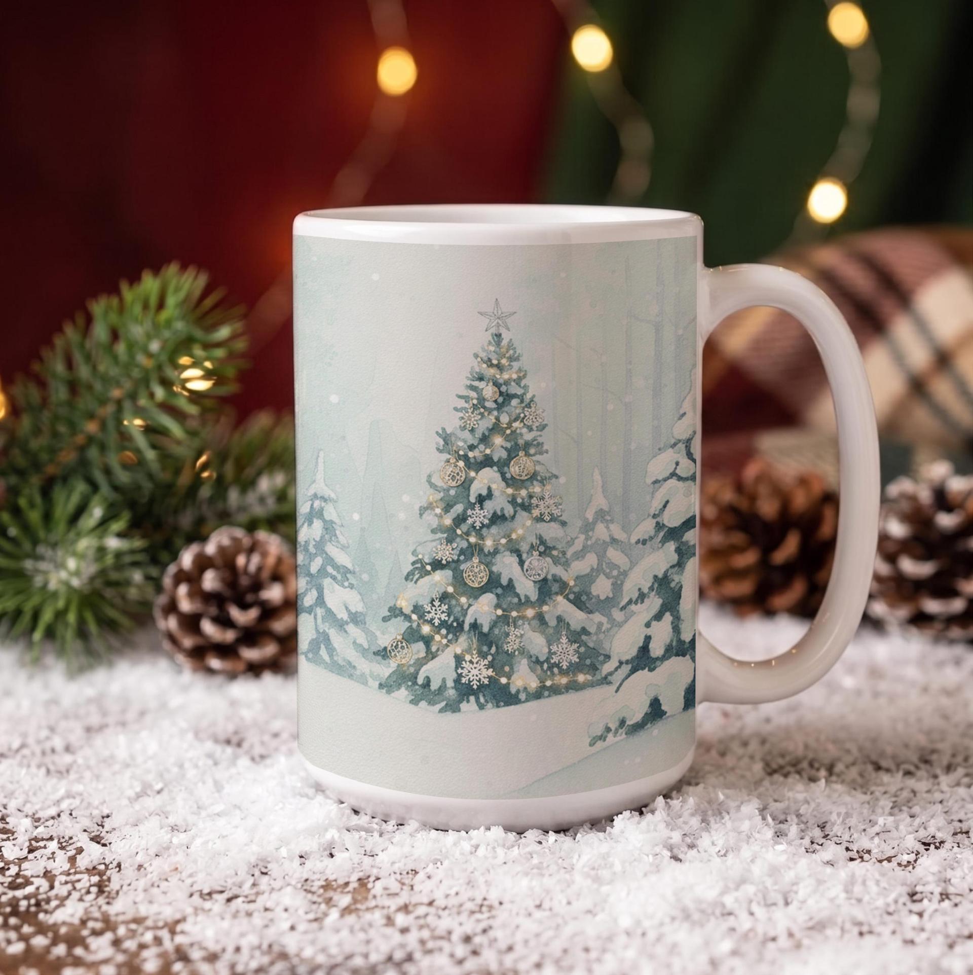 Christmas Mugs - Winter Forest Cups Set -  Large and Small Ceramic Mugs