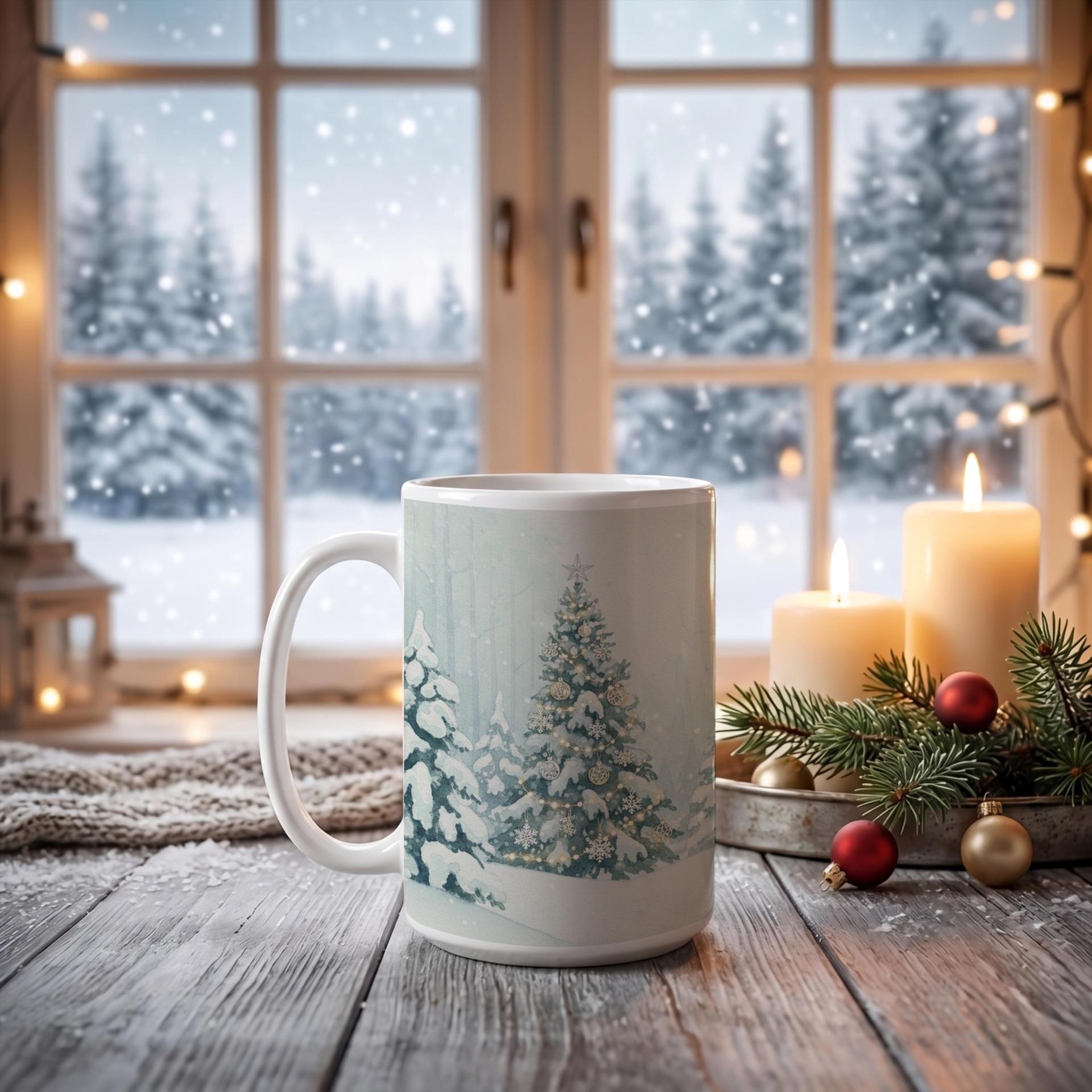 Christmas Mugs - Winter Forest Cups Set -  Large and Small Ceramic Mugs