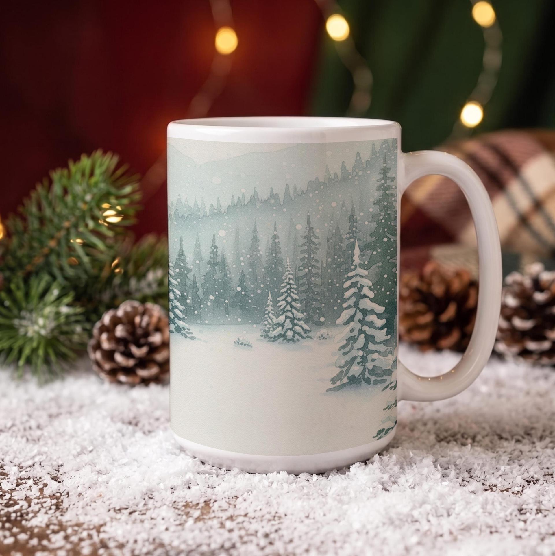 Christmas Mugs - Winter Forest Cups Set -  Large and Small Ceramic Mugs