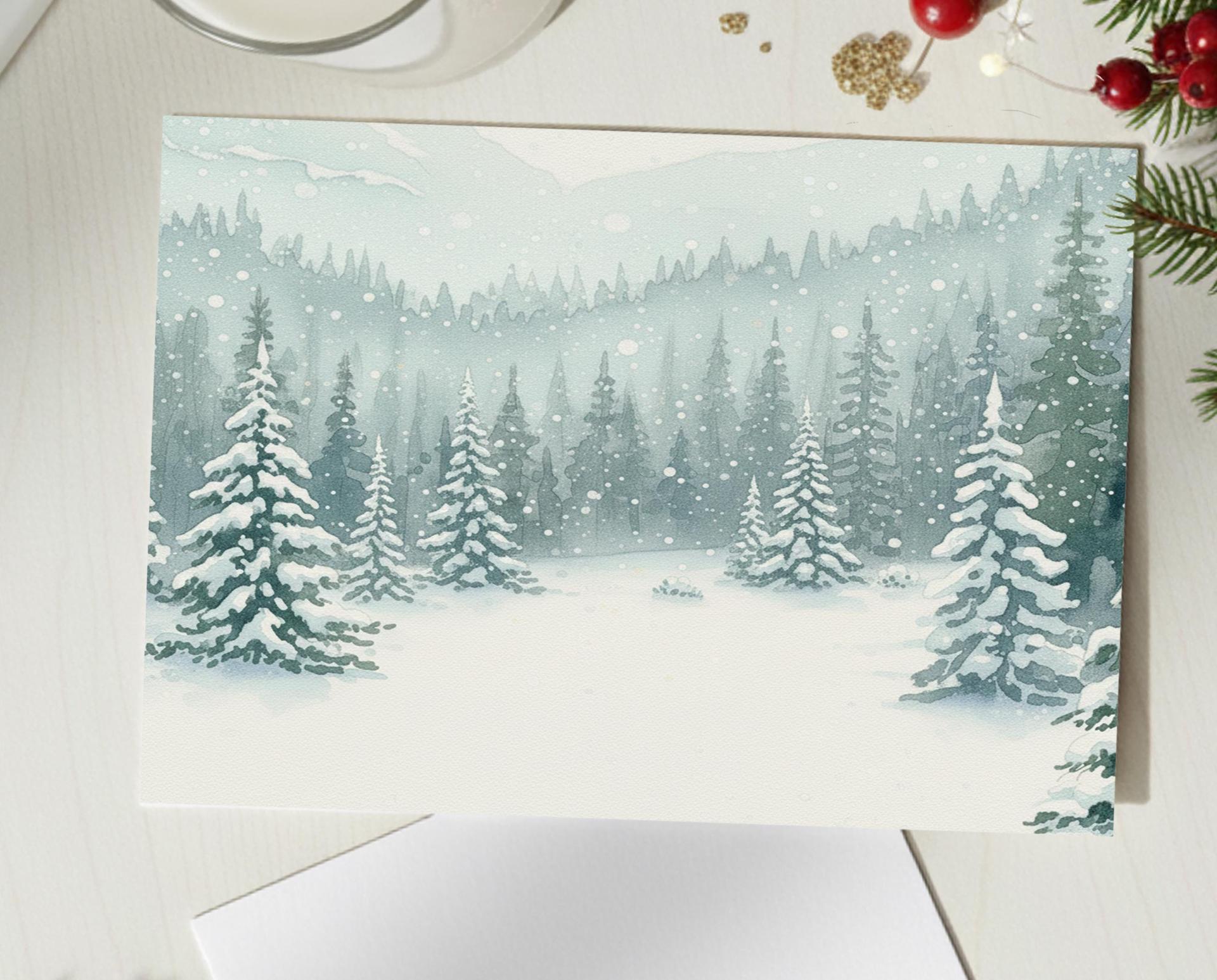 Winter Forest Christmas Cards – Snowy Trees, Singles or Bulk Pack, Gift Cards