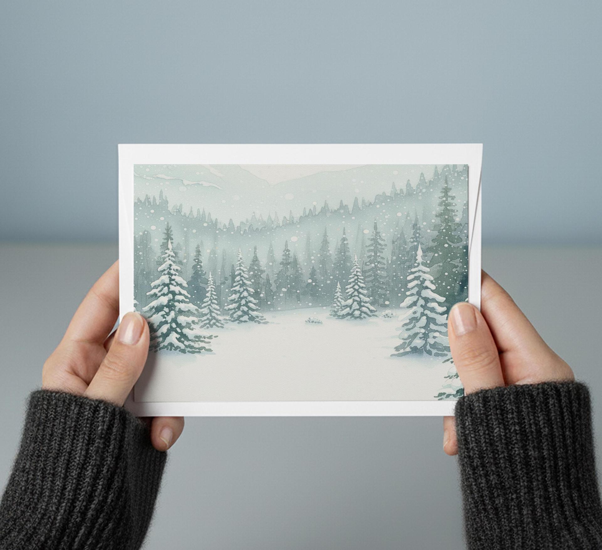 Winter Forest Christmas Cards – Snowy Trees, Singles or Bulk Pack, Gift Cards