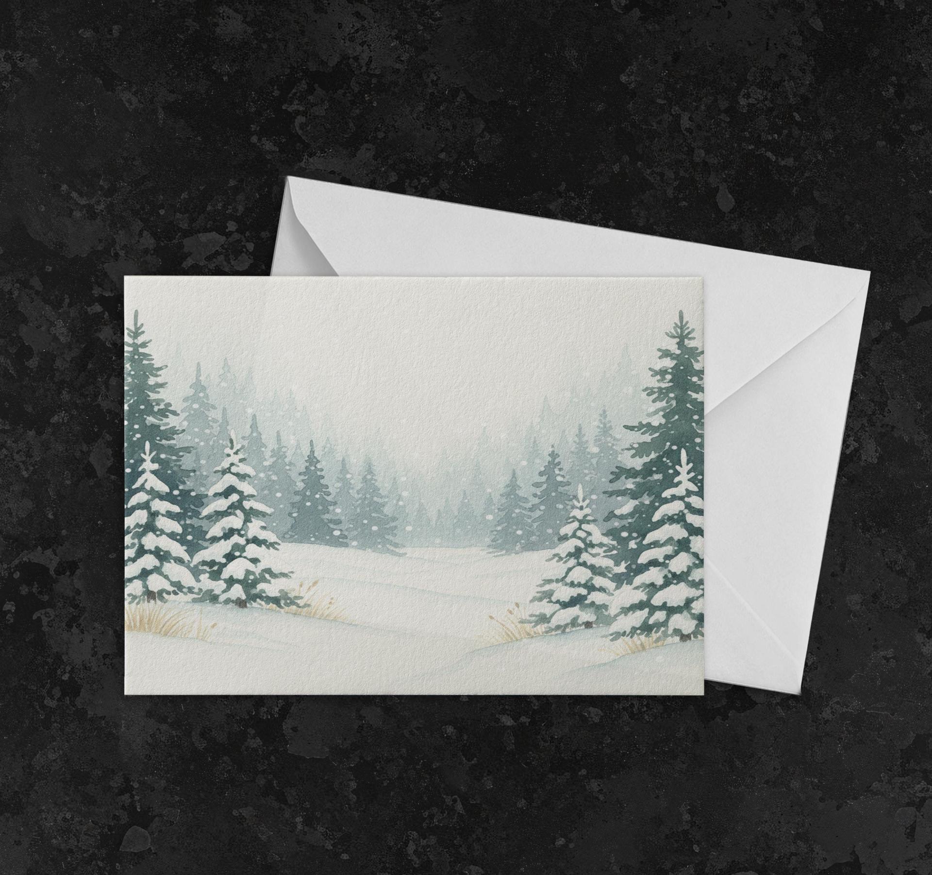 Winter Forest Christmas Cards – Snowy Trees, Singles or Bulk Pack, Gift Cards