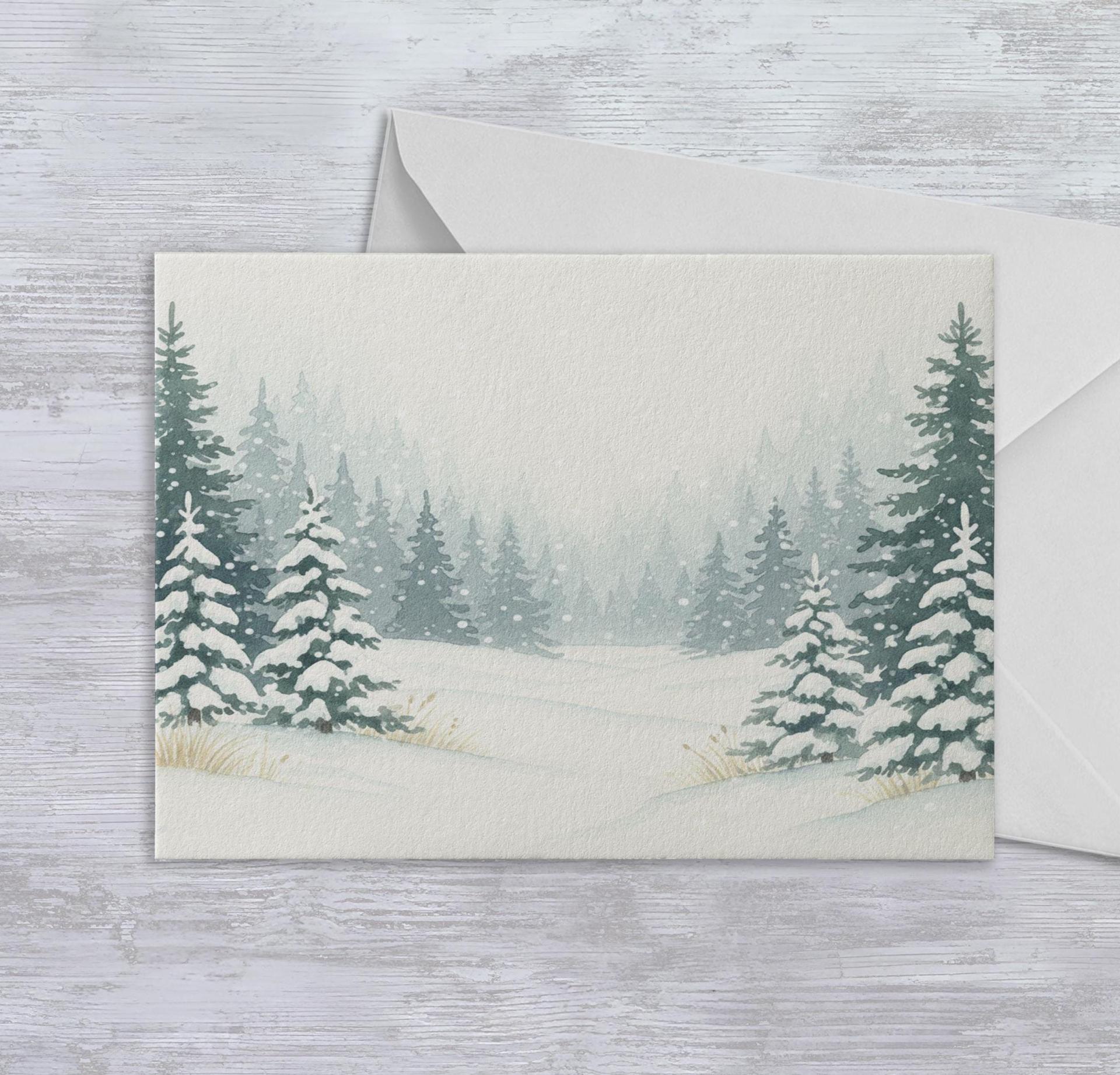Winter Forest Christmas Cards – Snowy Trees, Singles or Bulk Pack, Gift Cards