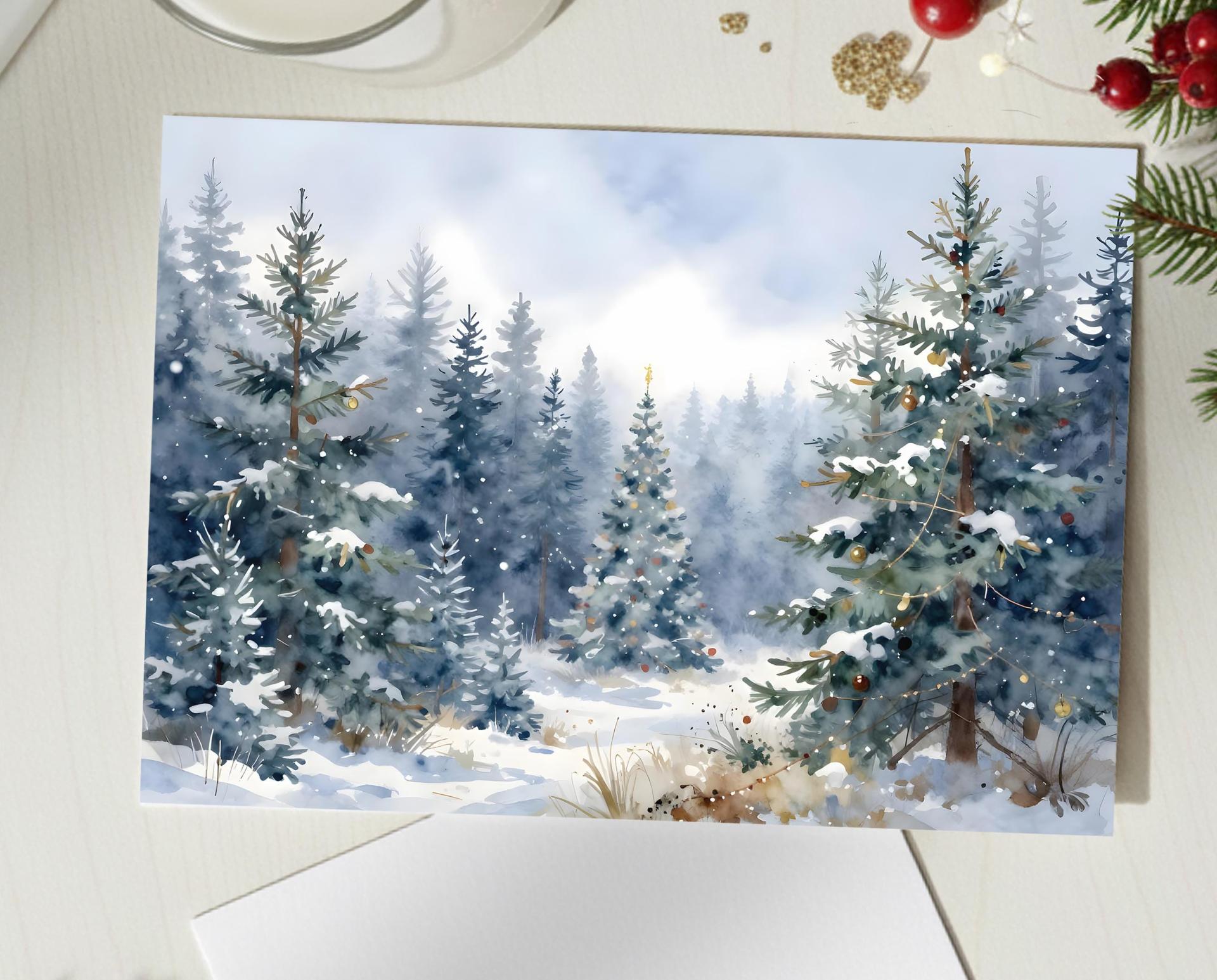 Winter Forest Christmas Cards – Snowy Trees, Singles or Bulk Pack