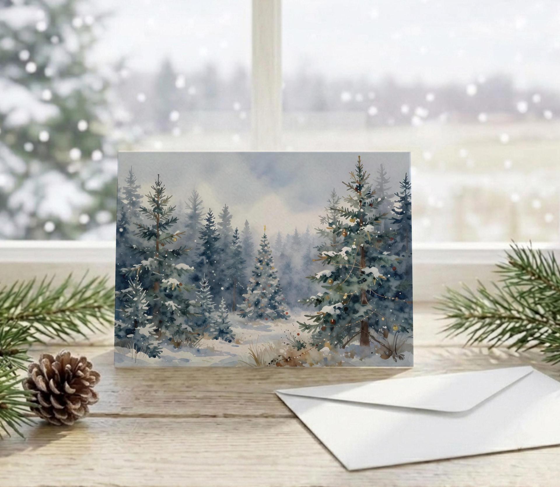 Winter Forest Christmas Cards – Snowy Trees, Singles or Bulk Pack