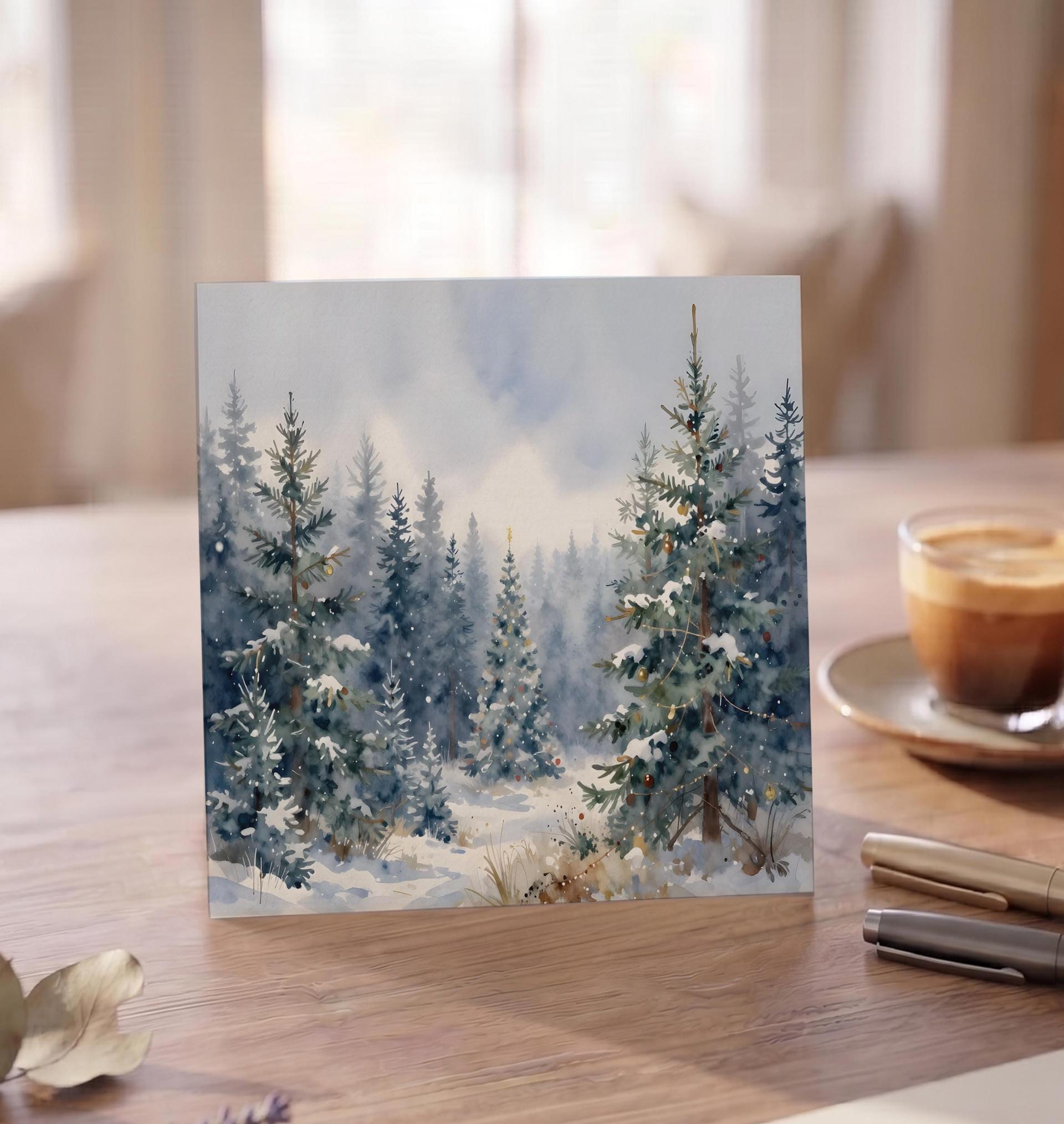 Winter Forest Christmas Cards – Snowy Trees, Singles or Bulk Pack