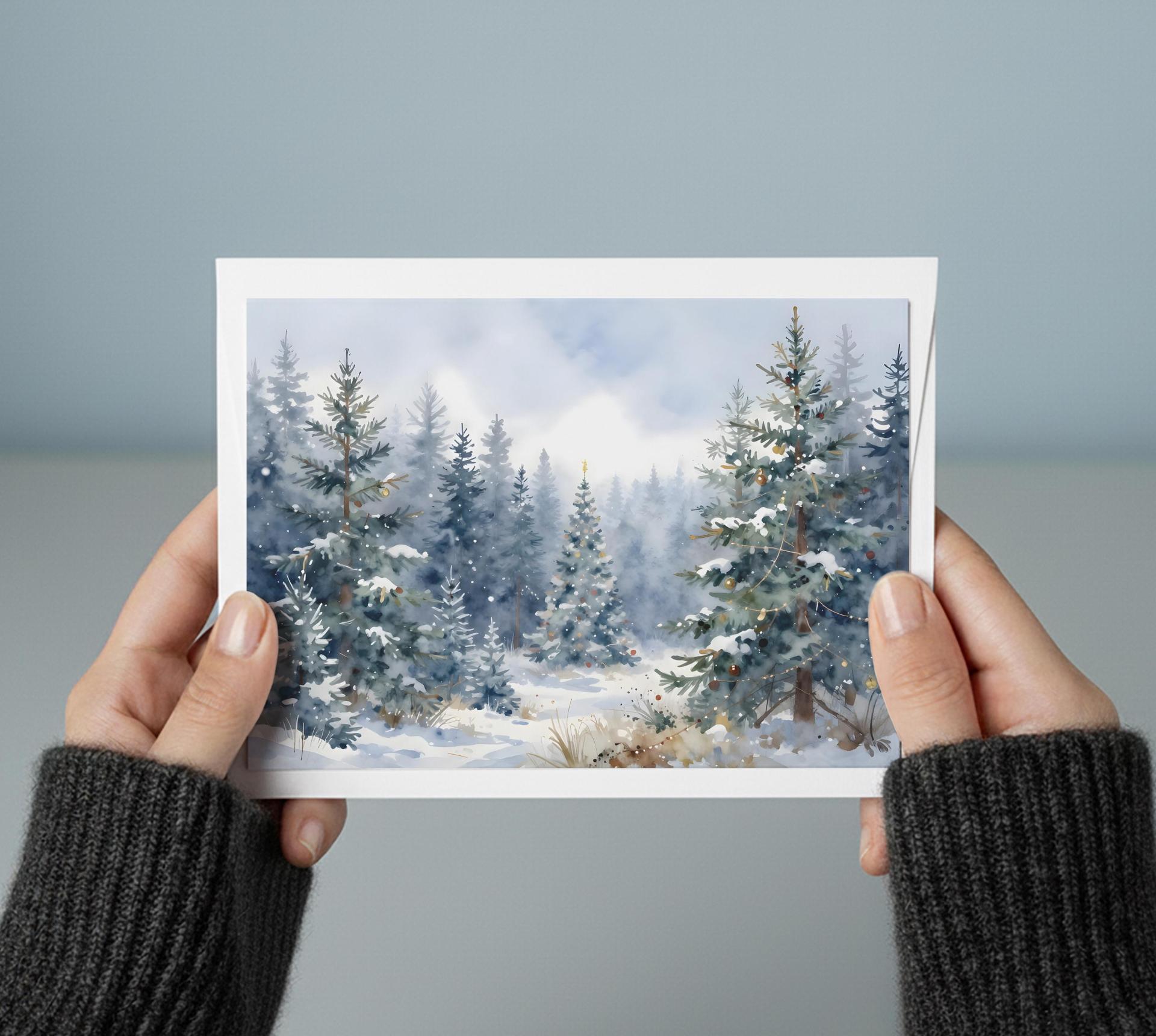 Winter Forest Christmas Cards – Snowy Trees, Singles or Bulk Pack