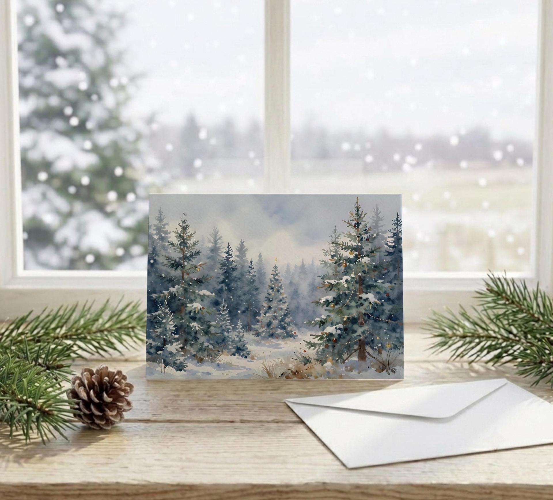 Winter Forest Christmas Cards – Snowy Trees, Singles or Bulk Pack