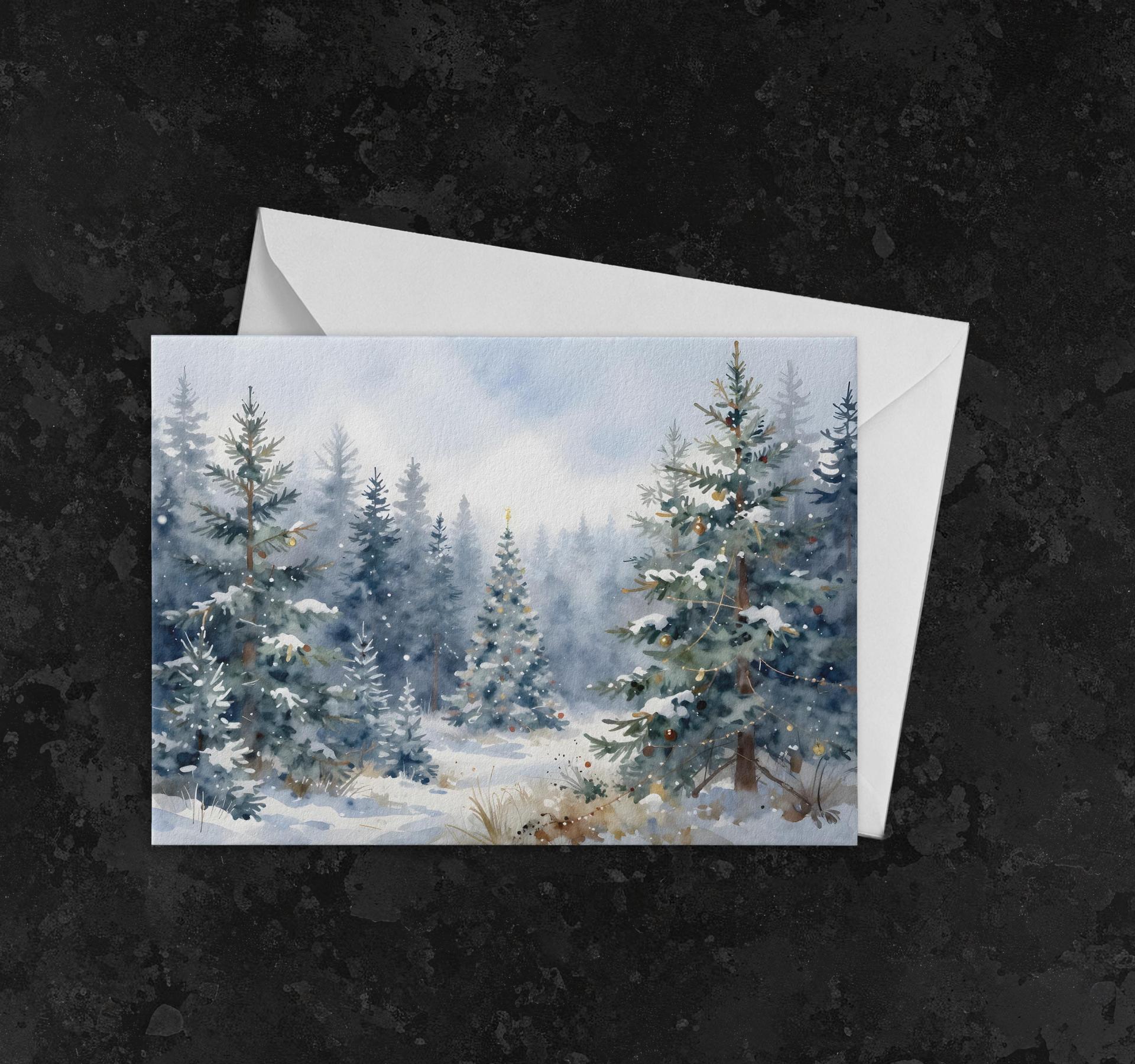 Winter Forest Christmas Cards – Snowy Trees, Singles or Bulk Pack