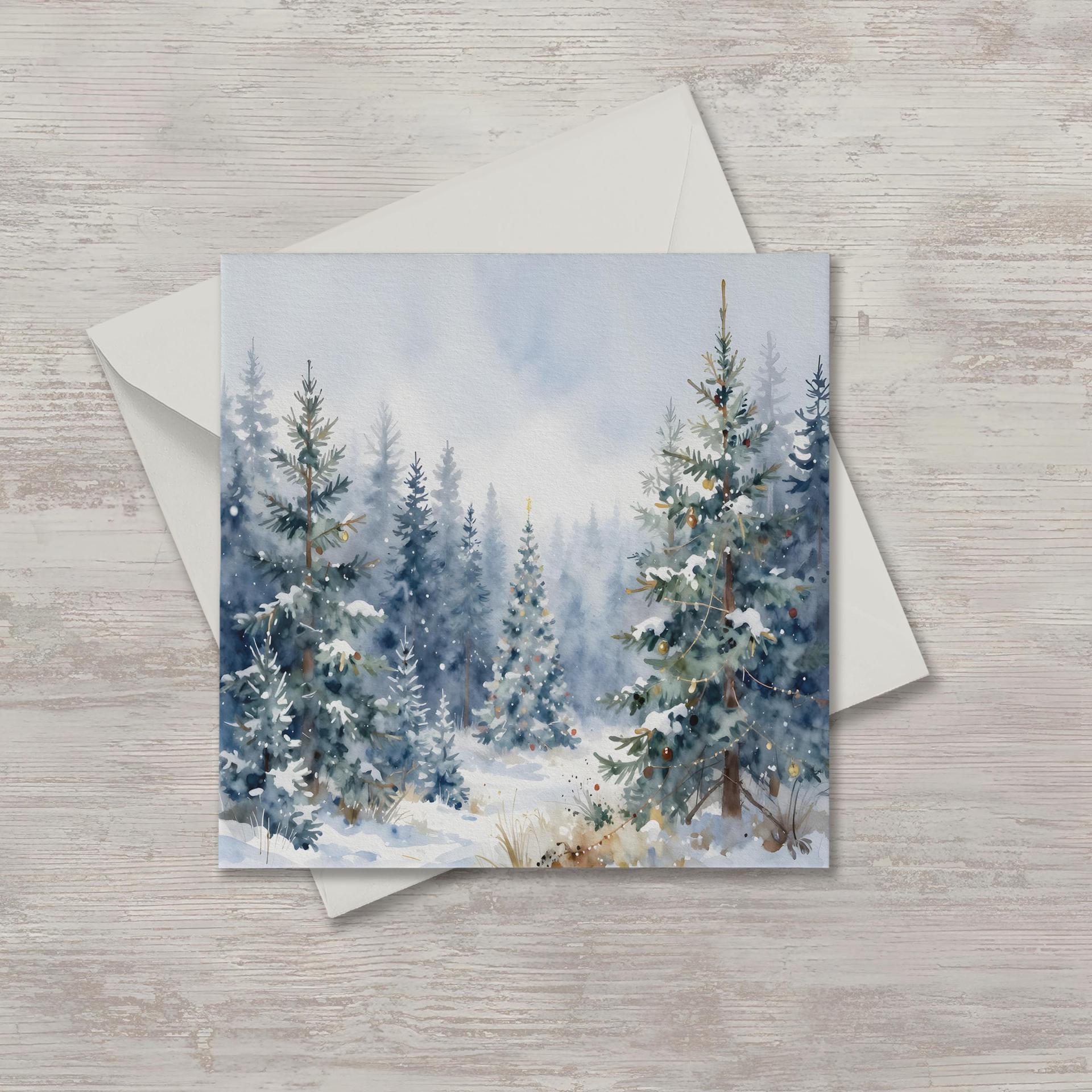 Winter Forest Christmas Cards – Snowy Trees, Singles or Bulk Pack