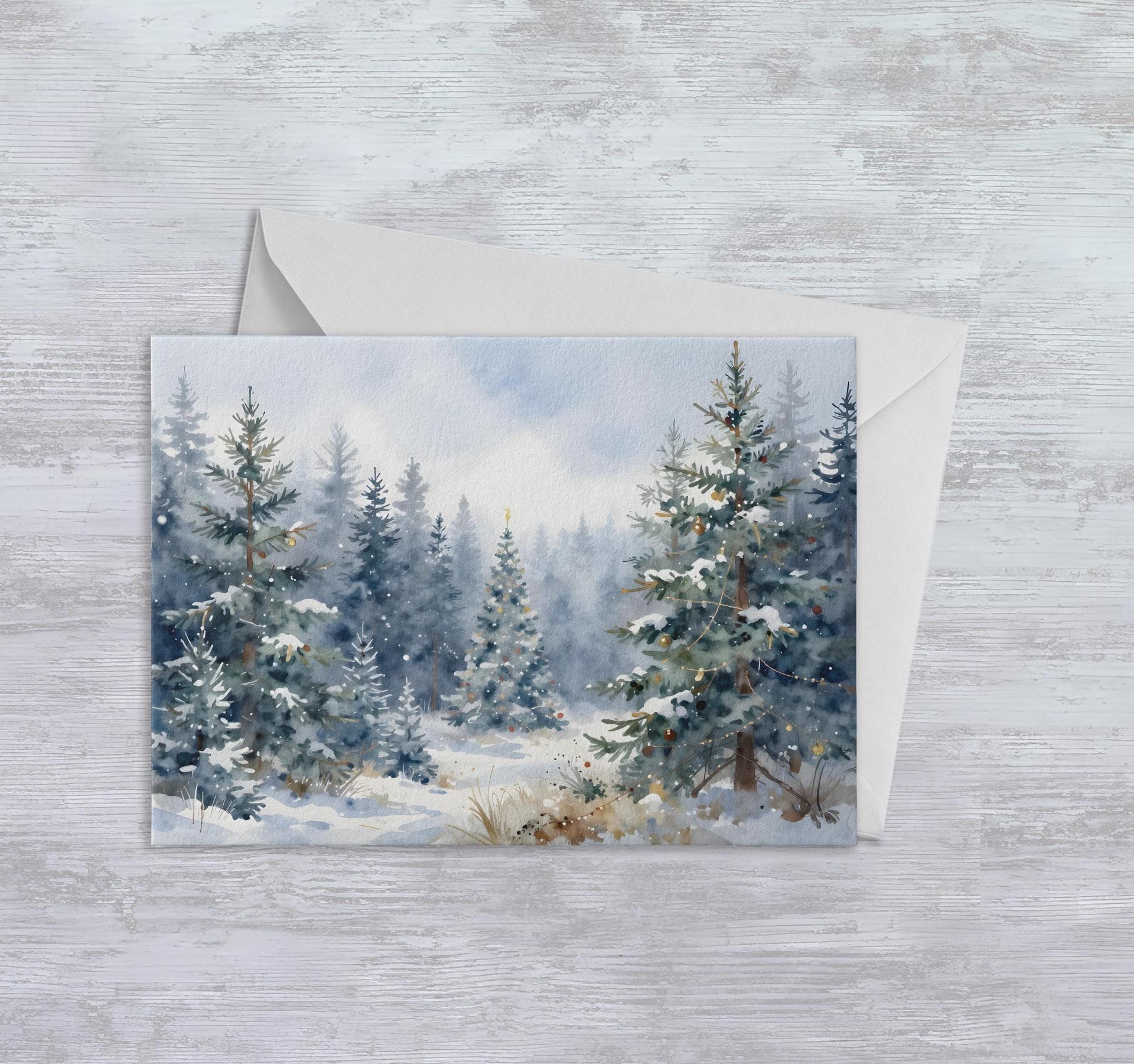 Winter Forest Christmas Cards – Snowy Trees, Singles or Bulk Pack