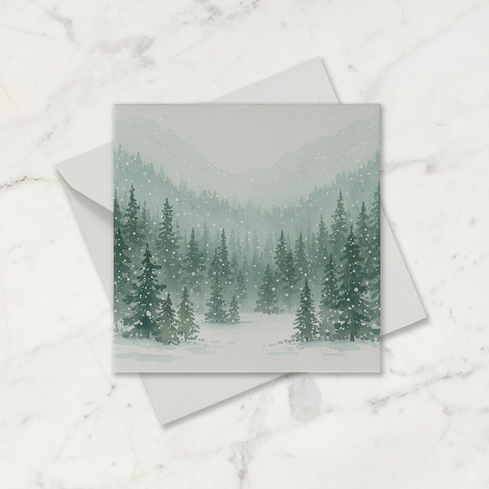 Winter Forest Christmas Cards – Snowy Trees, Singles or Bulk Pack, Gift Cards
