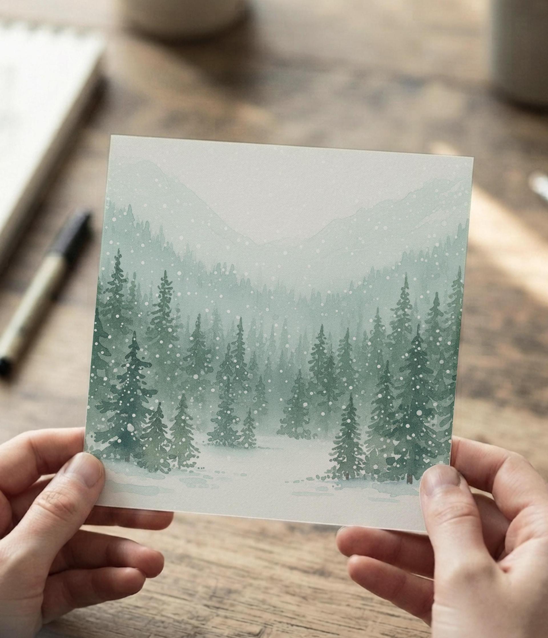 Winter Forest Christmas Cards – Snowy Trees, Singles or Bulk Pack, Gift Cards