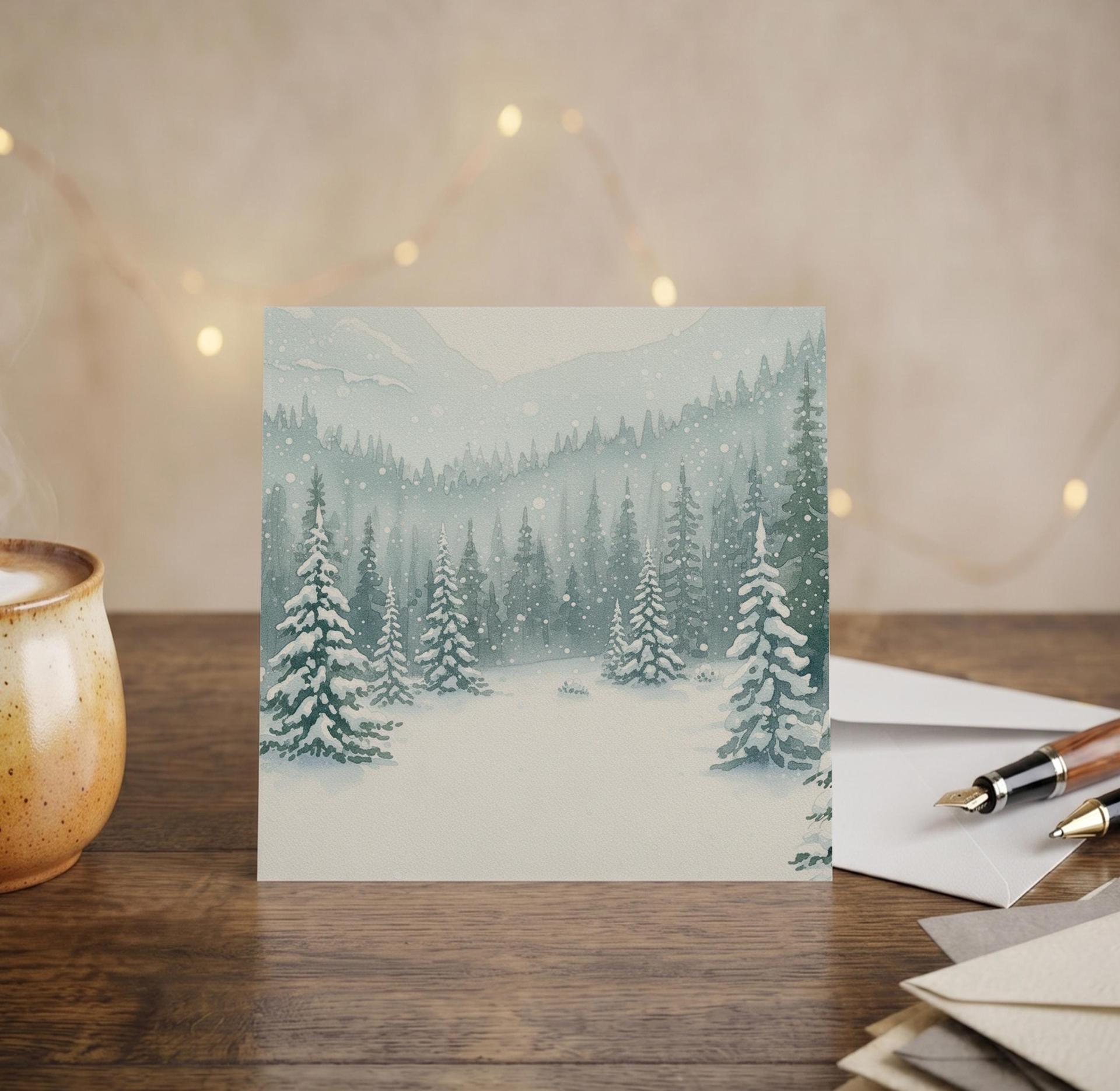 Winter Forest Christmas Cards – Snowy Trees, Singles or Bulk Pack, Gift Cards