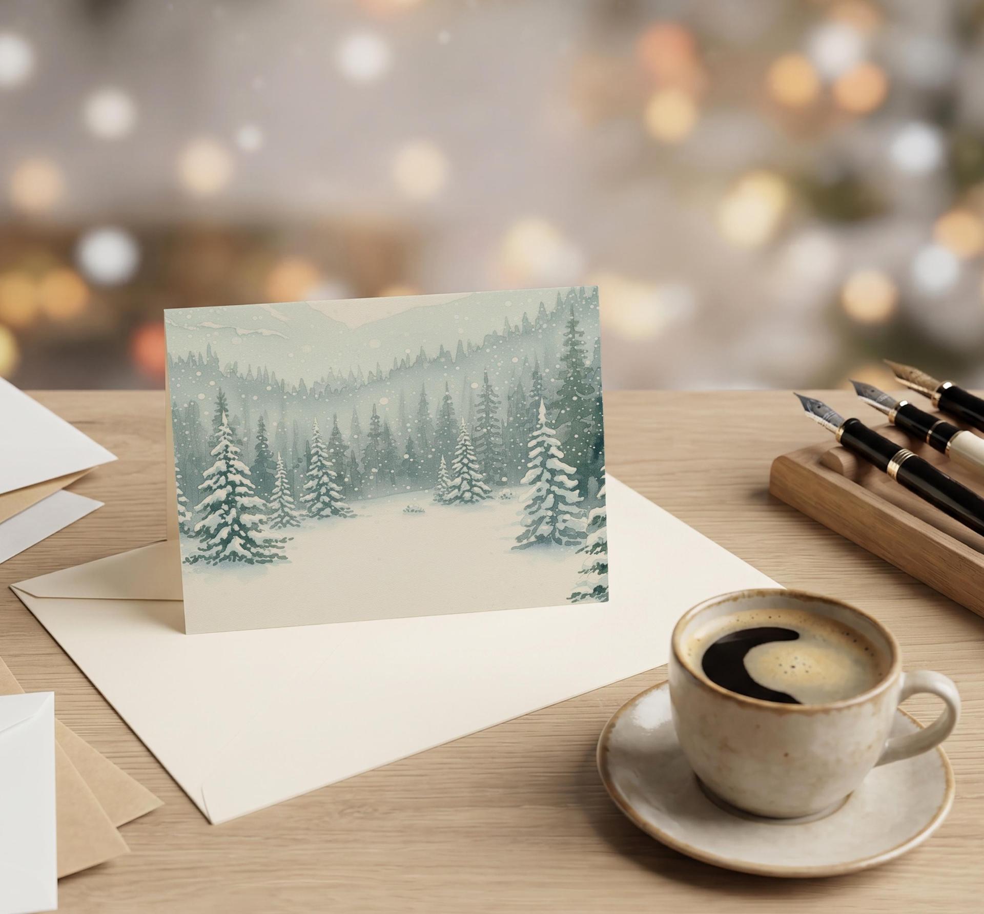 Winter Forest Christmas Cards – Snowy Trees, Singles or Bulk Pack, Gift Cards