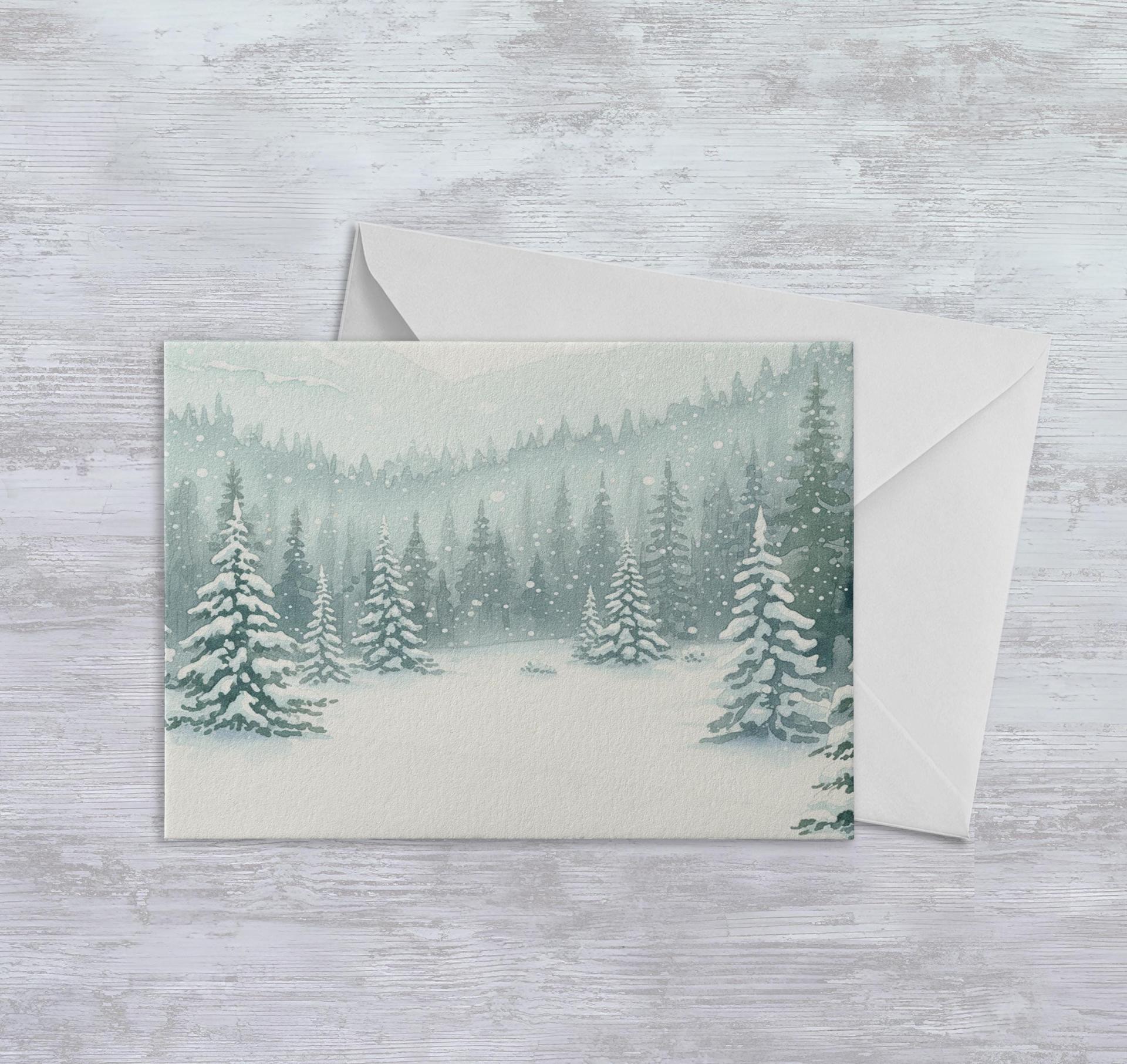 Winter Forest Christmas Cards – Snowy Trees, Singles or Bulk Pack, Gift Cards
