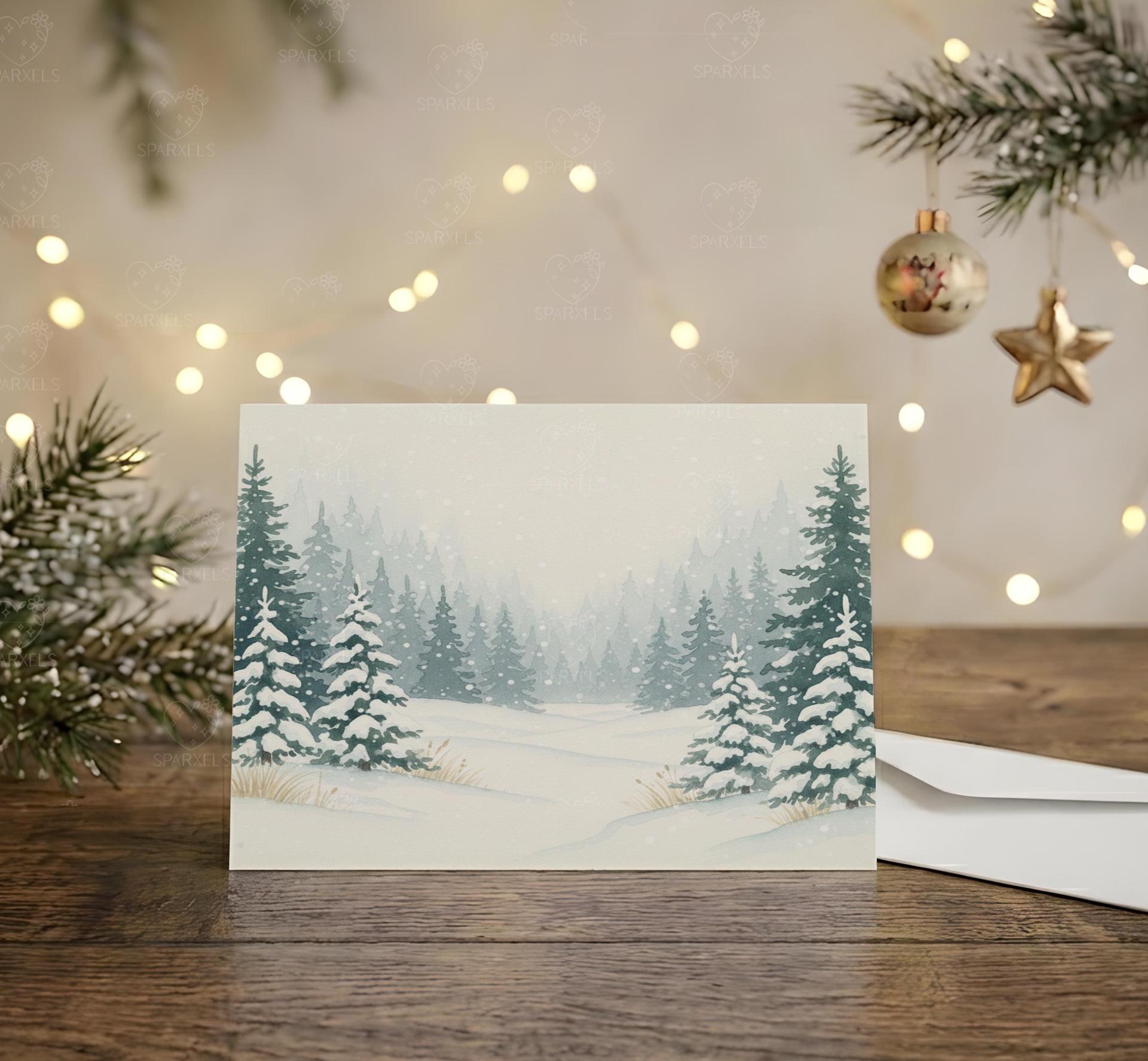 Holiday Greeting Cards, 3 Pack, Christmas Trees, Bulk Set of Gift Cards