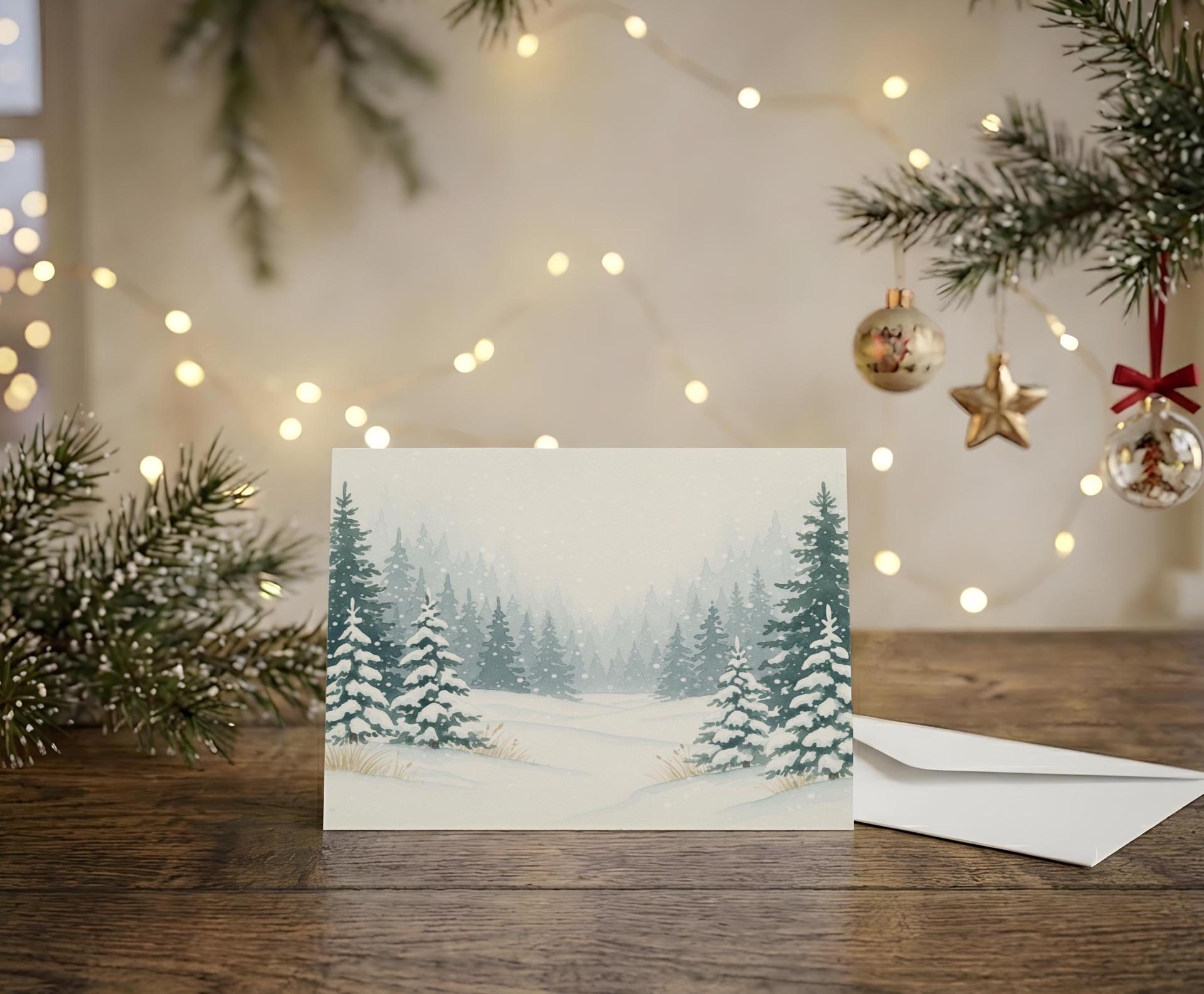 Holiday Greeting Cards, 3 Pack, Christmas Trees, Bulk Set of Gift Cards