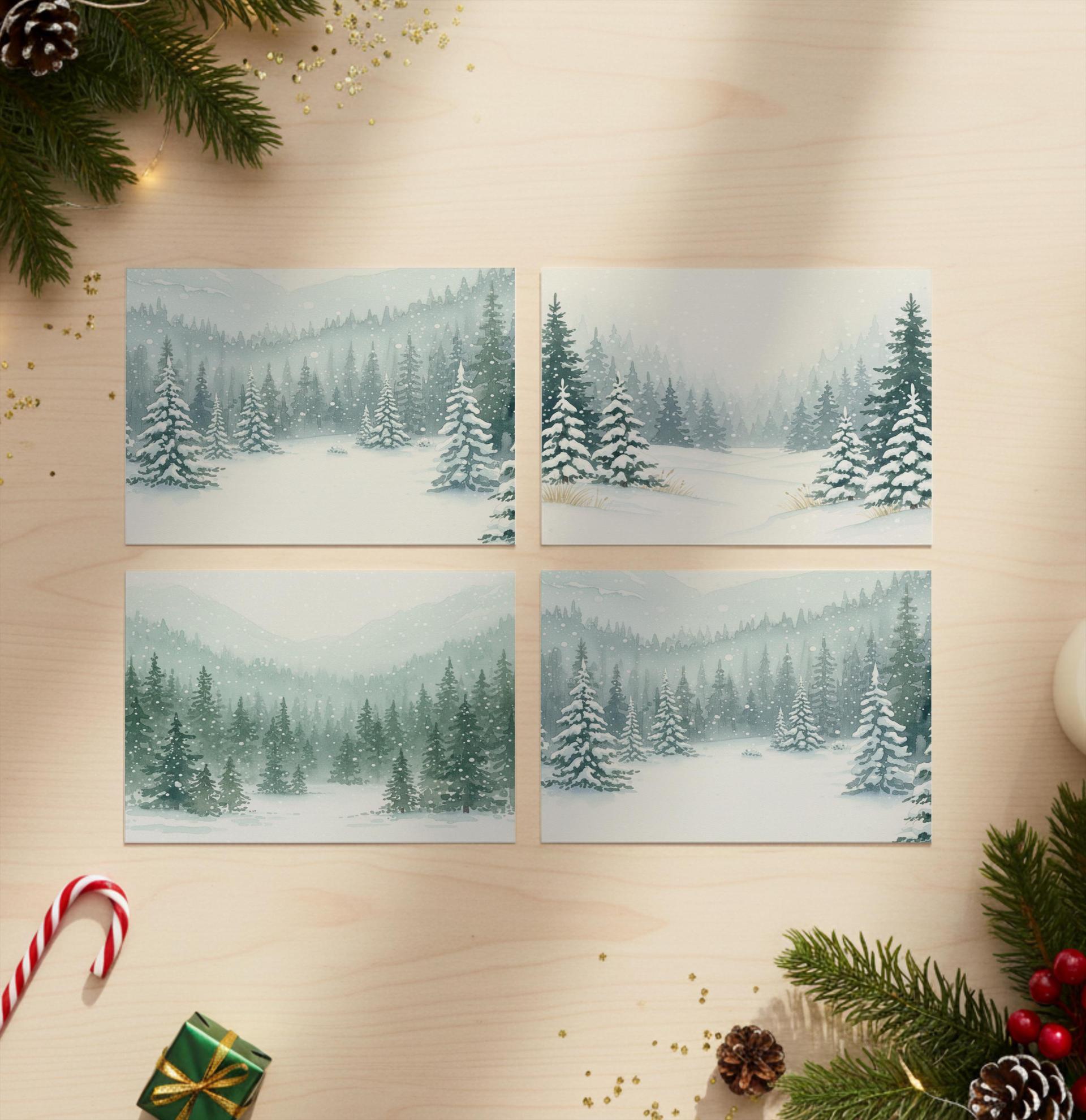 Holiday Greeting Cards, 3 Pack, Christmas Trees, Bulk Set of Gift Cards