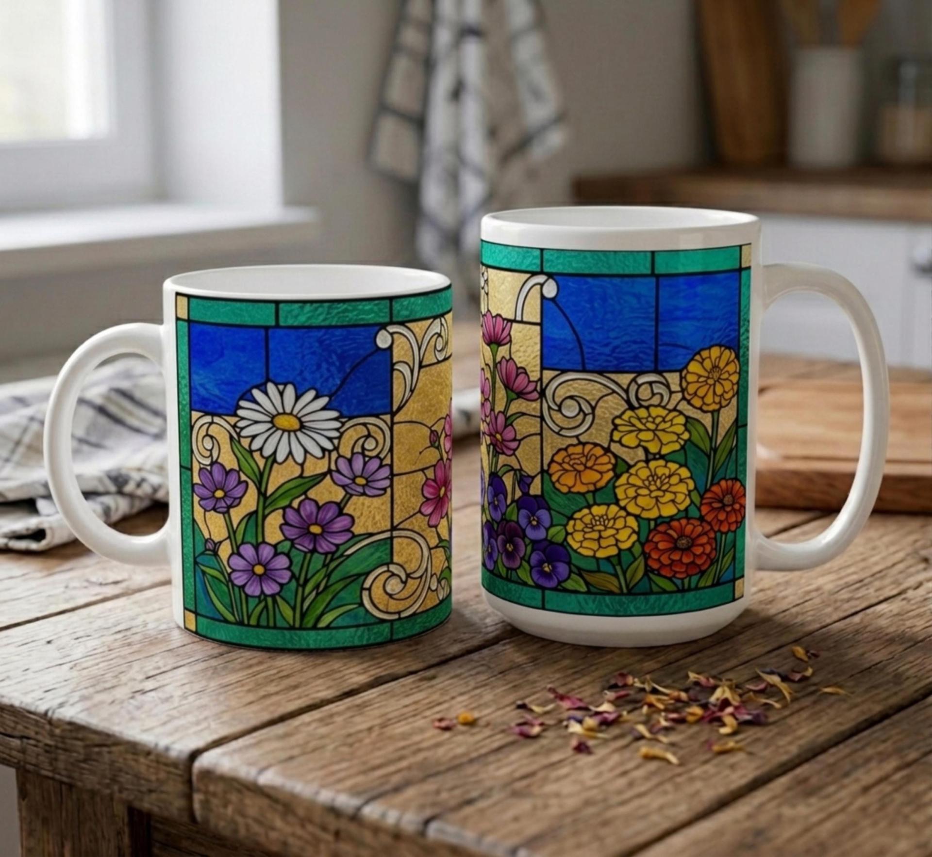 Large and Small Ceramic Mug Set, 15oz and 11oz Cups