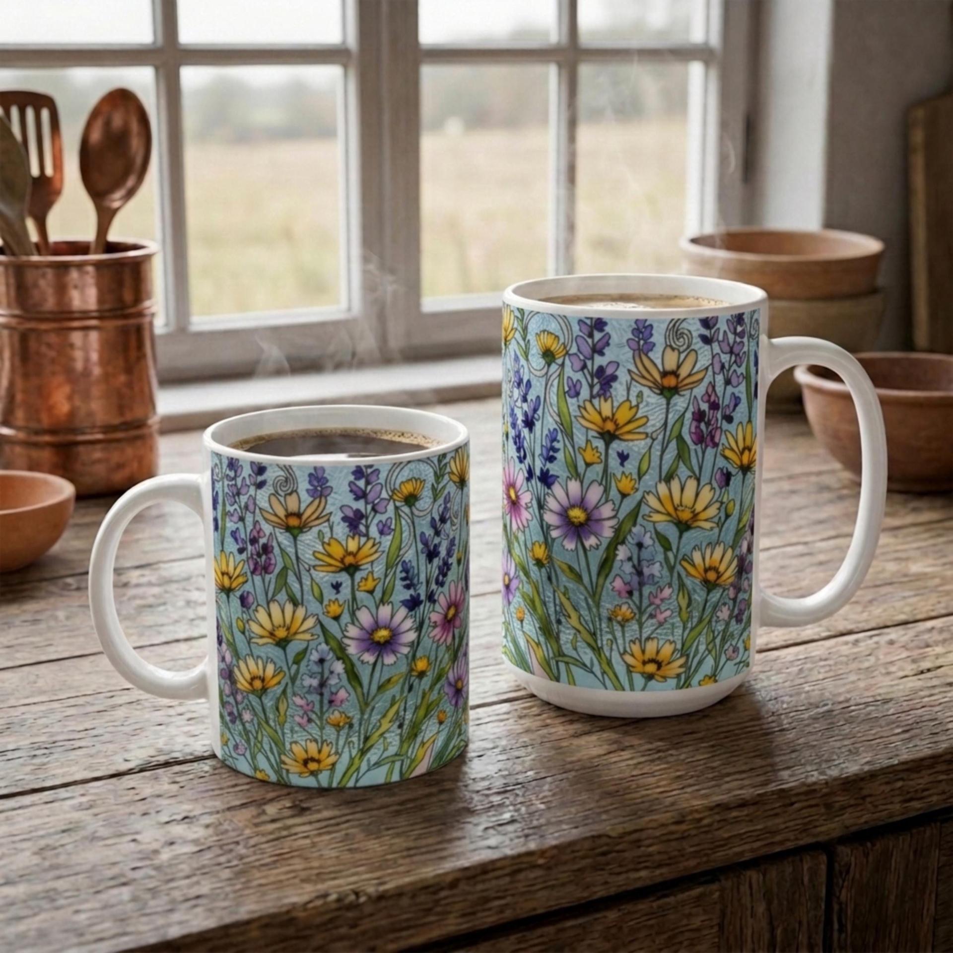 Floral Cups -  Large and Small Ceramic Mugs
