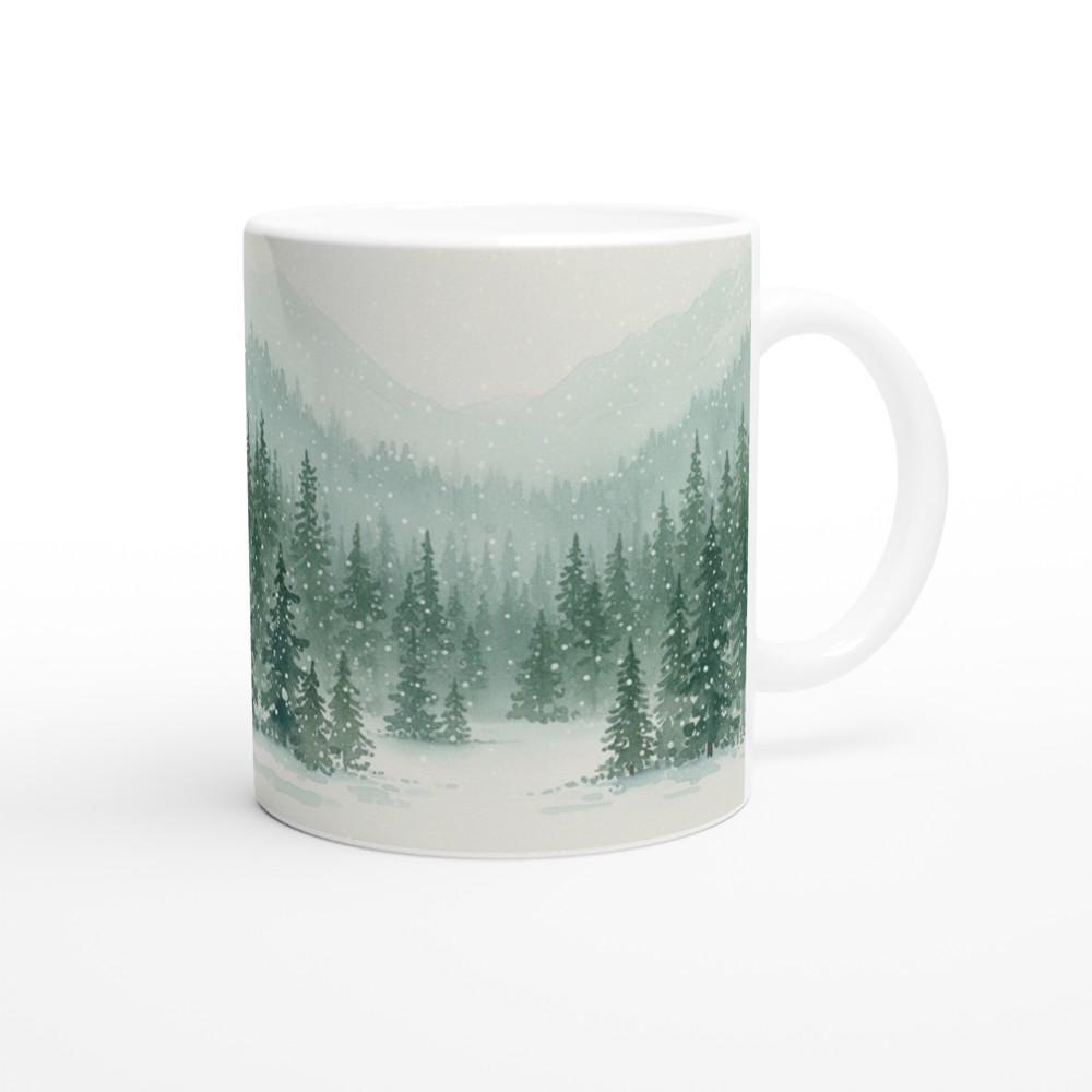 Christmas Mugs - Winter Forest Cups Set -  Large and Small Ceramic Mugs
