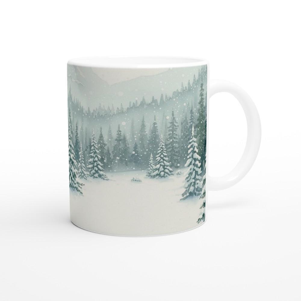 Christmas Mugs - Winter Forest Cups Set -  Large and Small Ceramic Mugs