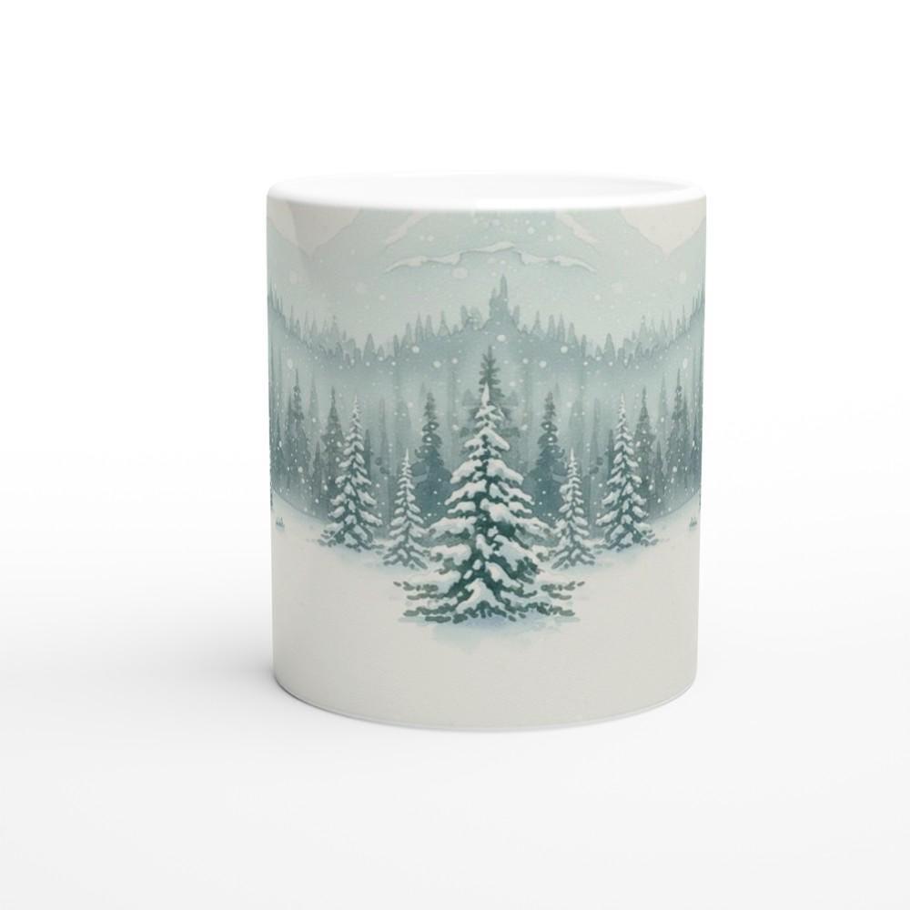Christmas Mugs - Winter Forest Cups Set -  Large and Small Ceramic Mugs