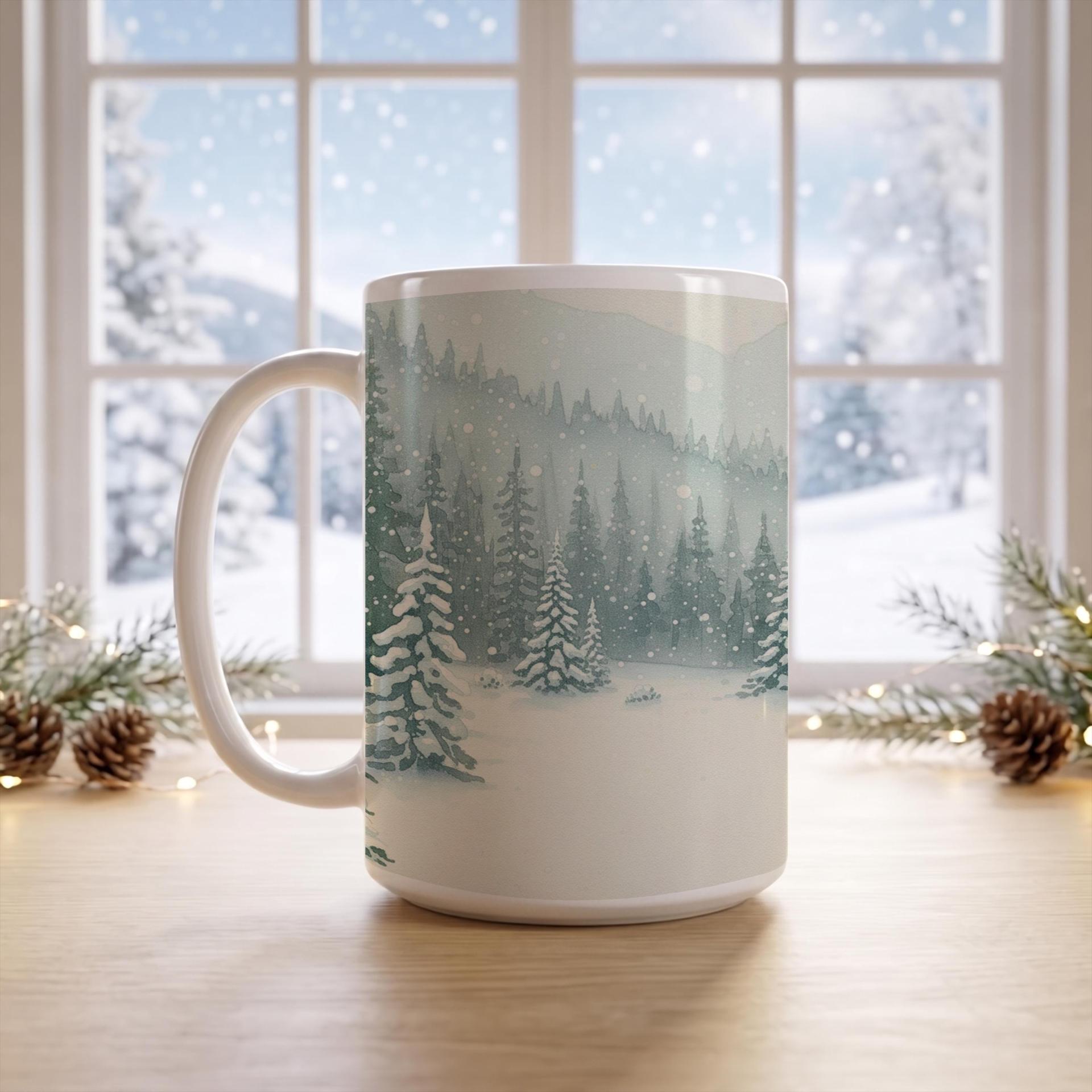 Christmas Mugs - Winter Forest Cups Set -  Large and Small Ceramic Mugs