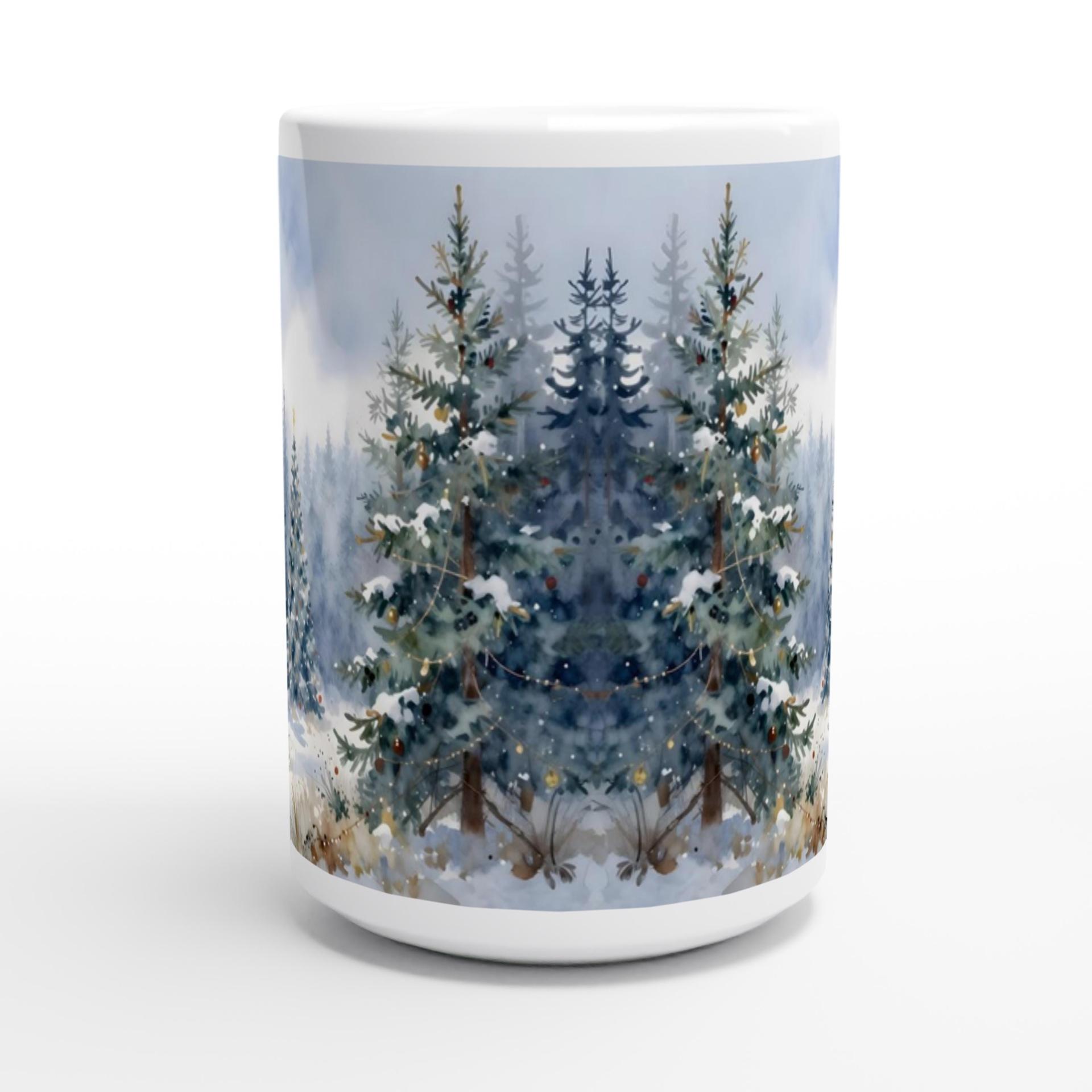 Christmas Mugs - Winter Forest Cups Set -  Large and Small Ceramic Mugs